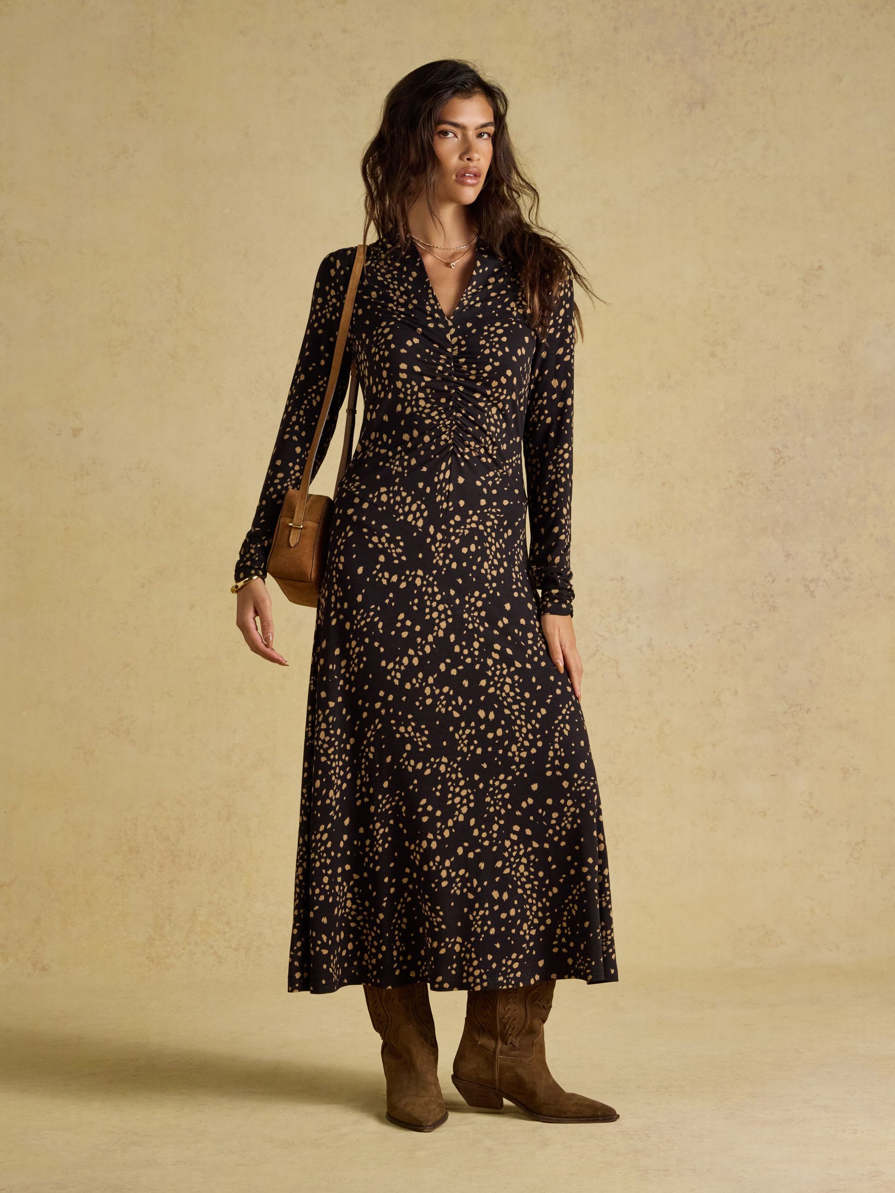 Anya Brown Spot Jersey Ruched Dress - Image 5 of 7