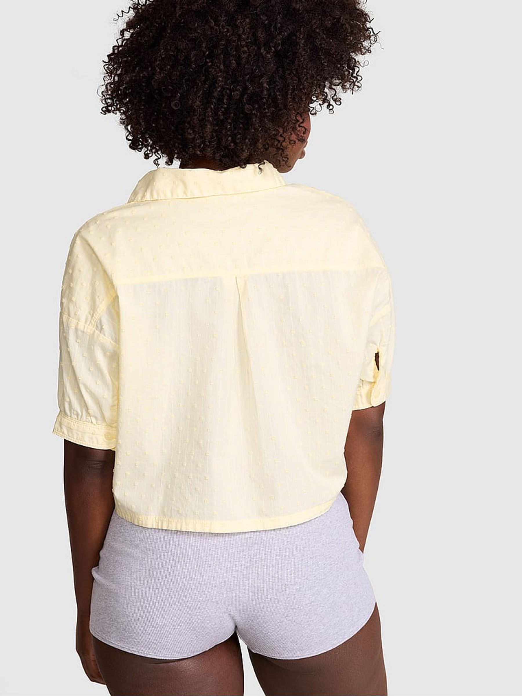 Palest Yellow Cotton Tie Front Pyjama Top - Image 3 of 3