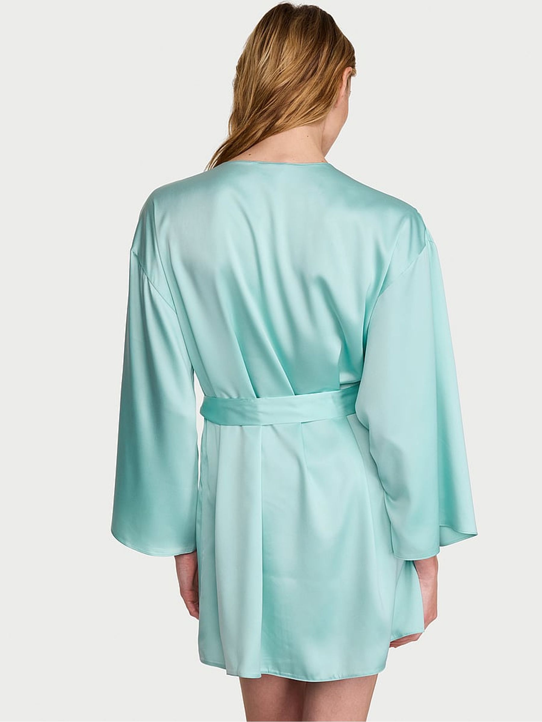 Canal Blue Satin Short Robe - Image 2 of 2