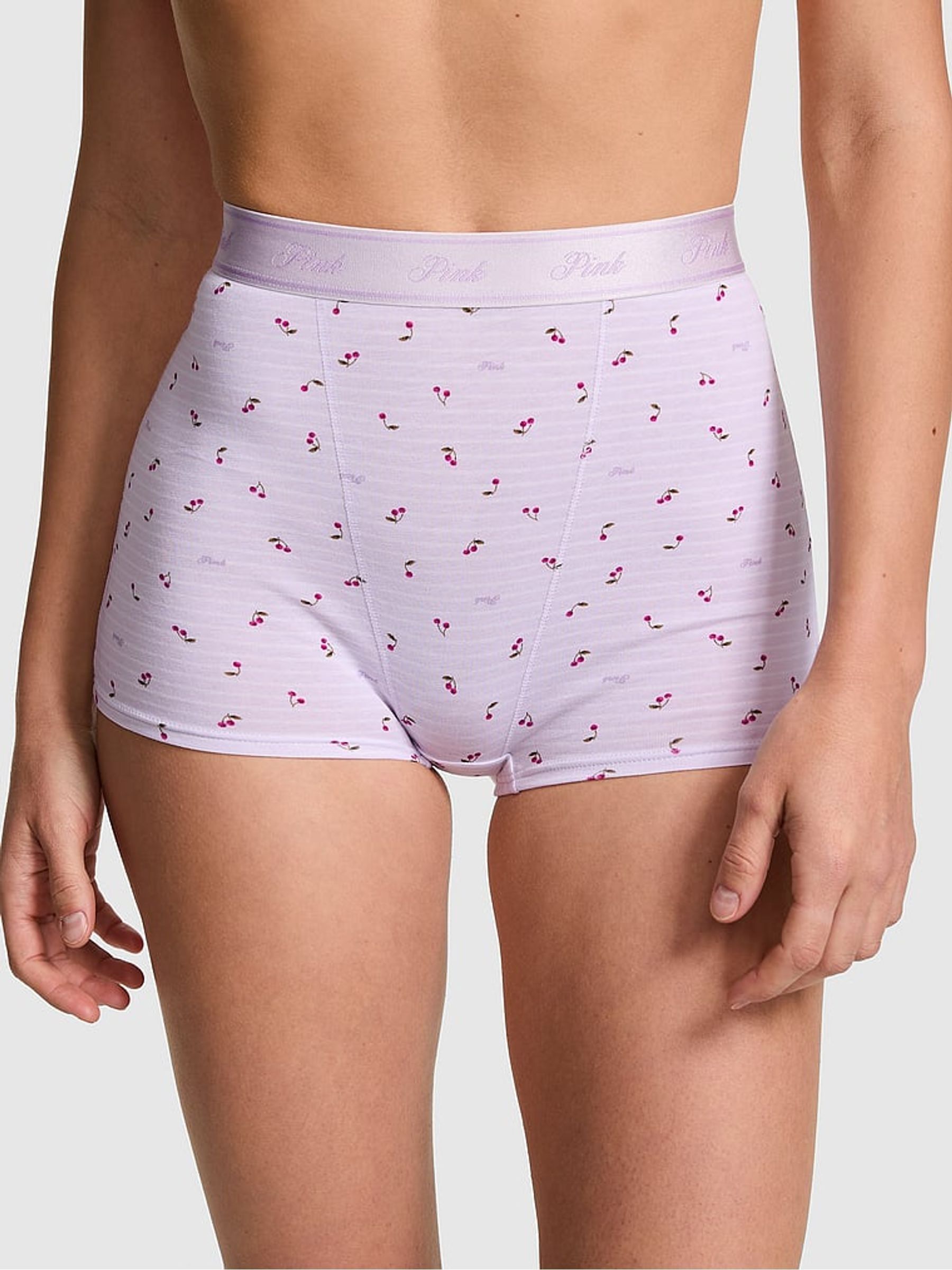 Purple Whisper Cherry Print High Waist Cotton Logo Knickers - Image 1 of 2