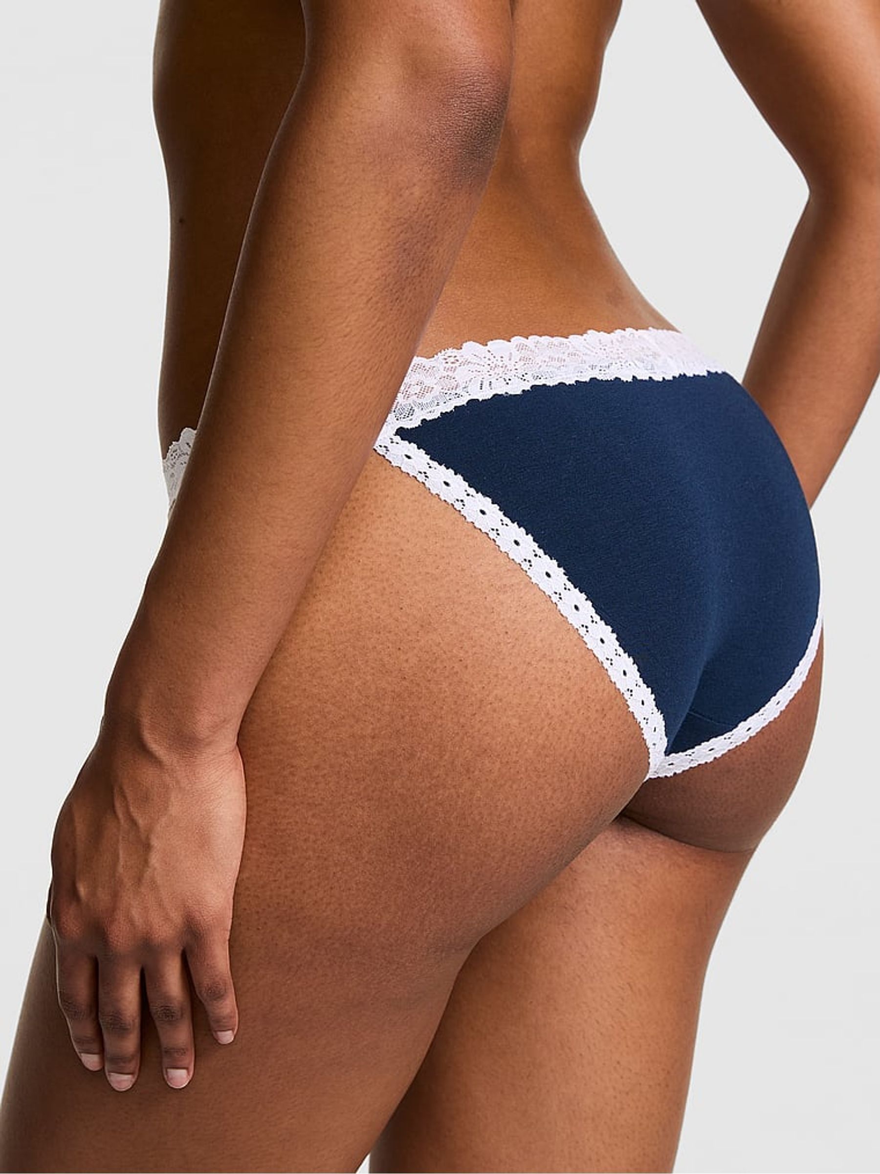 Noir Navy Blue 'Too Cute' String Bikini Cotton Lace Trim Knickers - Image 2 of 2 Noir Navy Blue 'Too Cute' String Bikini Cotton Lace Trim Knickers - Image 2 of 2