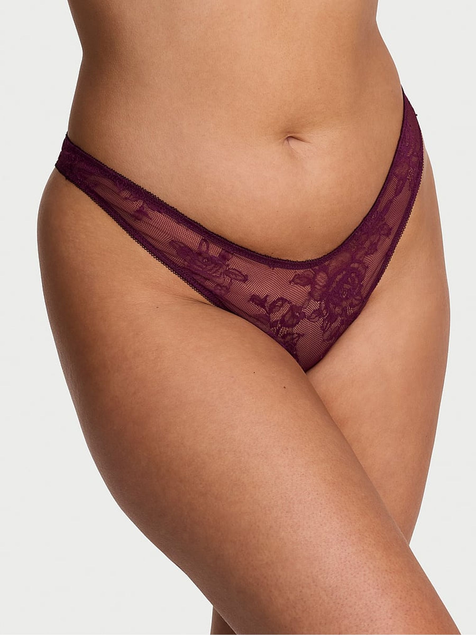 Rich Maroon Red Thong Charm Lace Knickers - Image 1 of 2 Rich Maroon Red Thong Charm Lace Knickers - Image 1 of 2