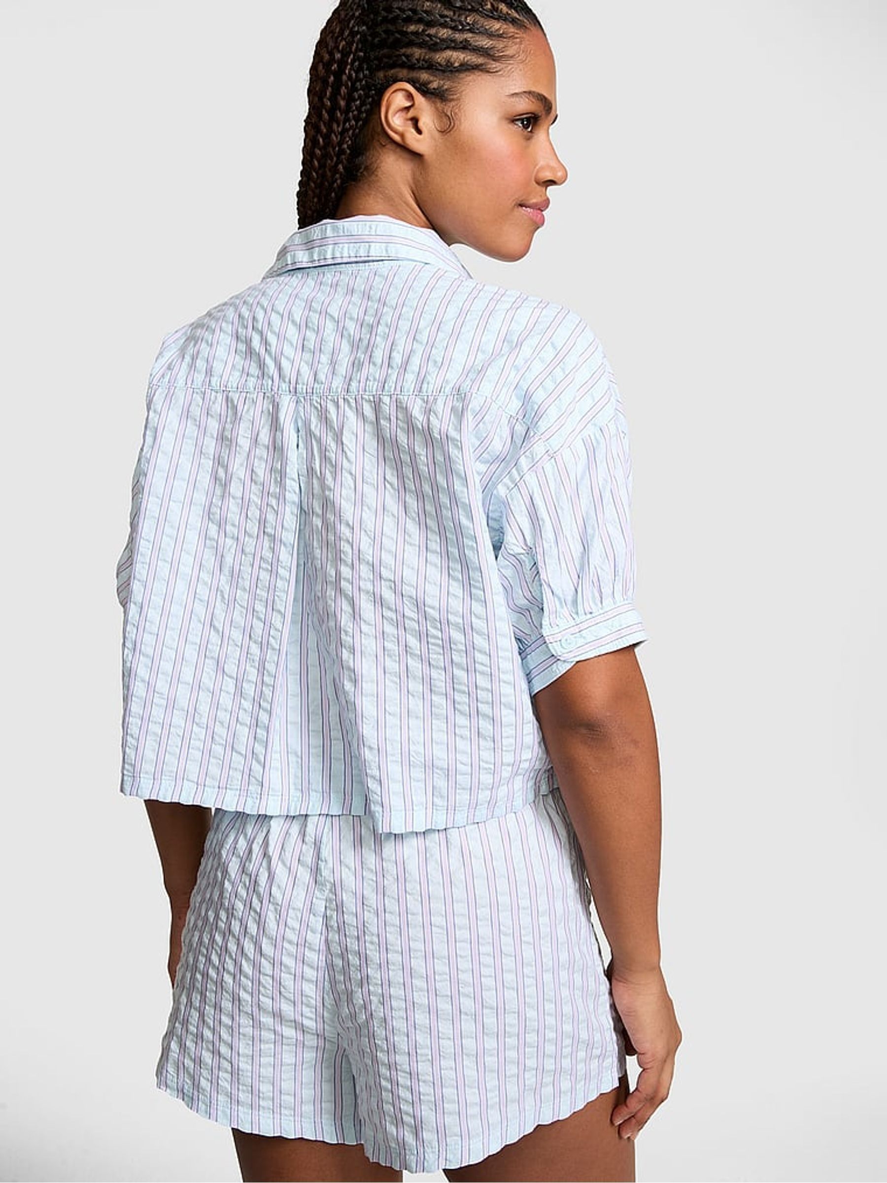 Spray Blue Stripe Cotton Tie Front Pyjama Top - Image 2 of 2