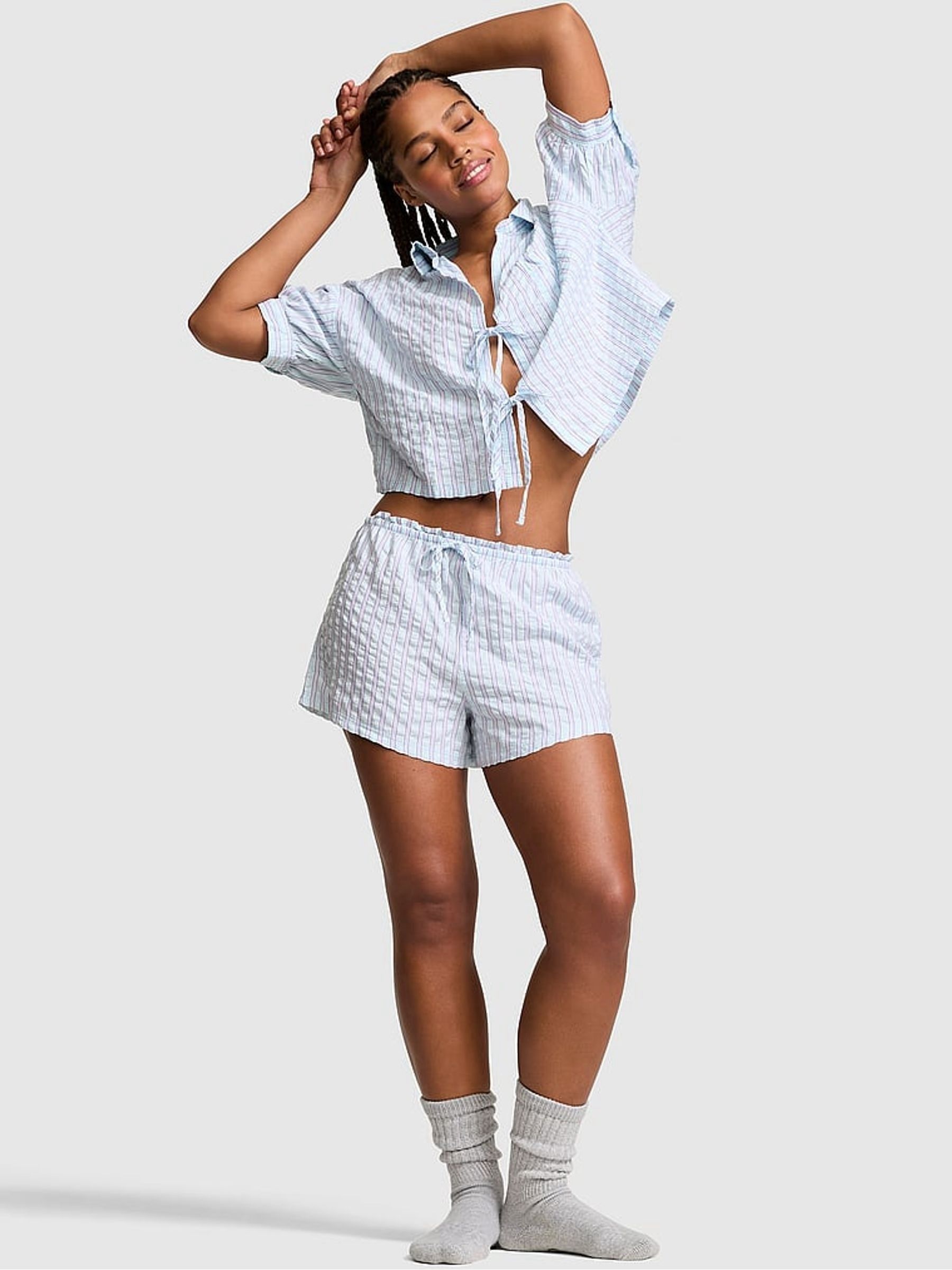 Spray Blue Stripe Short Cotton Pyjama Bottoms - Image 1 of 2