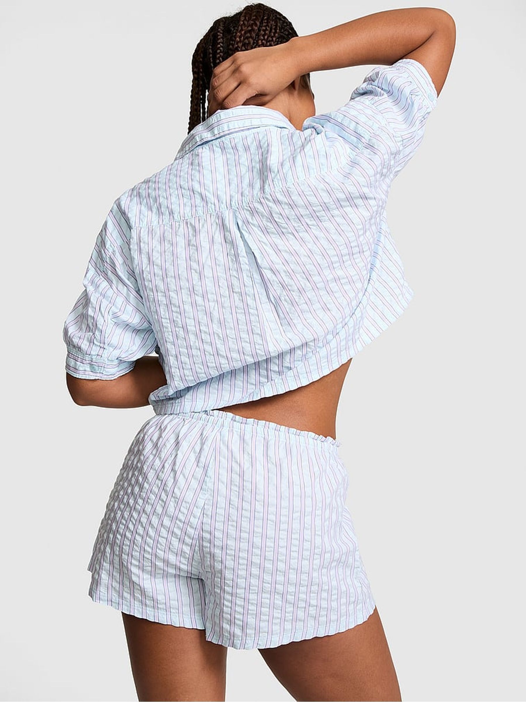 Spray Blue Stripe Short Cotton Pyjama Bottoms - Image 2 of 2