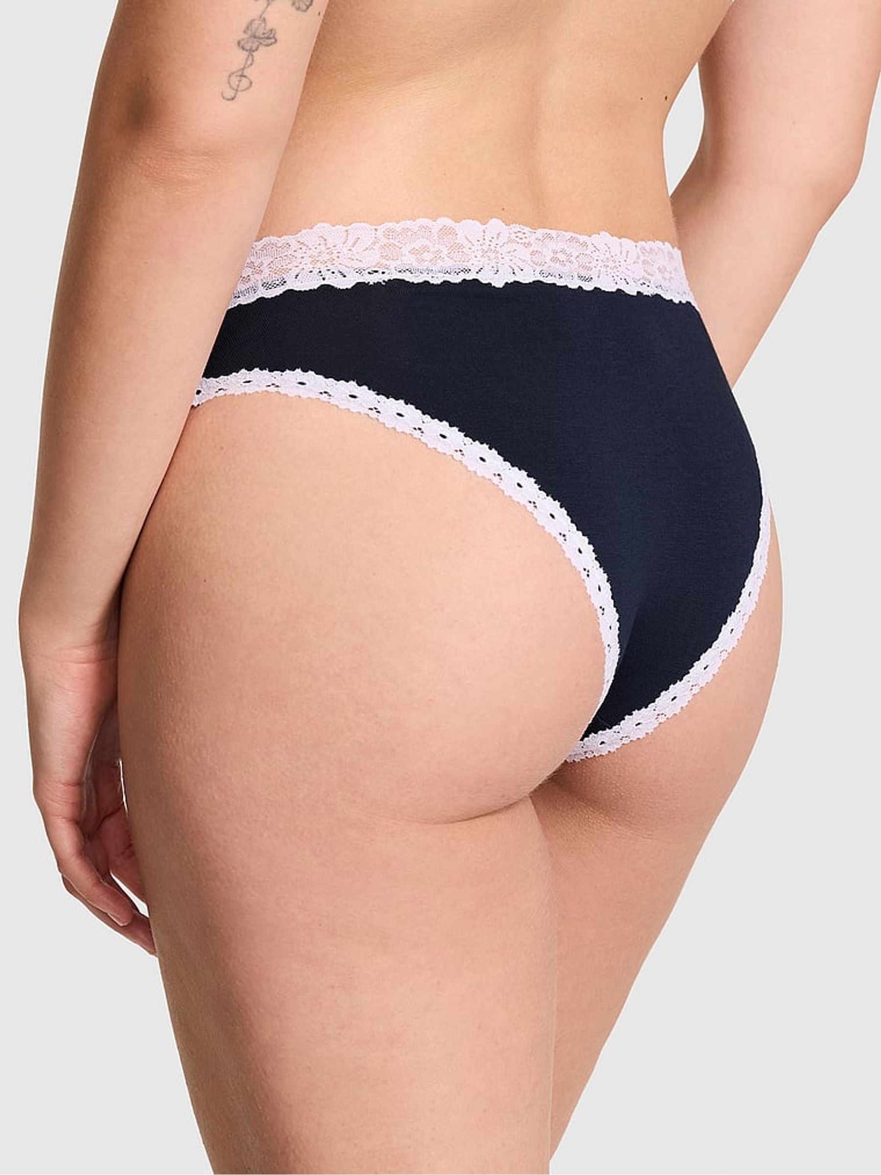 Noir Navy Blue 'Too Cute' Cheeky Cotton Lace Trim Knickers - Image 2 of 2
