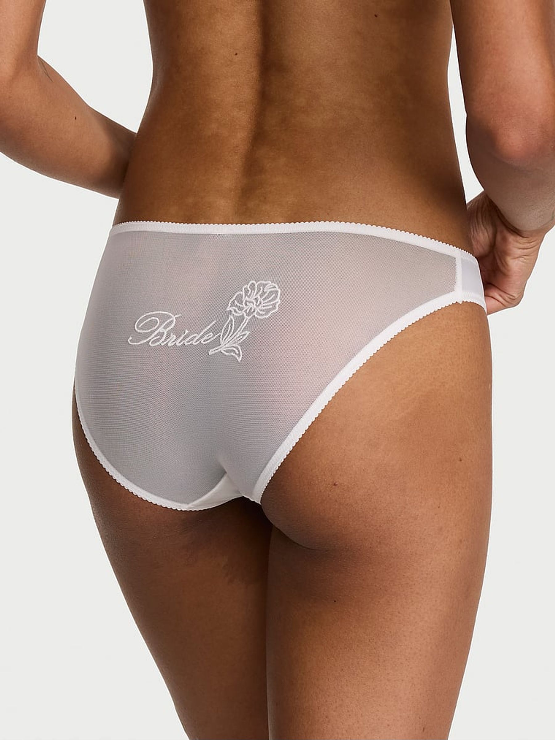Coconut White Bikini Satin & Mesh Bride Knickers - Image 2 of 3