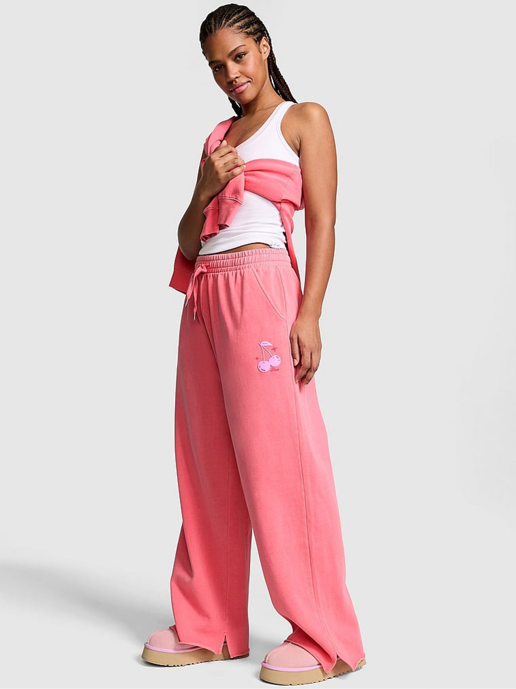 Vivid Pink Wide Leg Fleece Joggers - Image 3 of 3