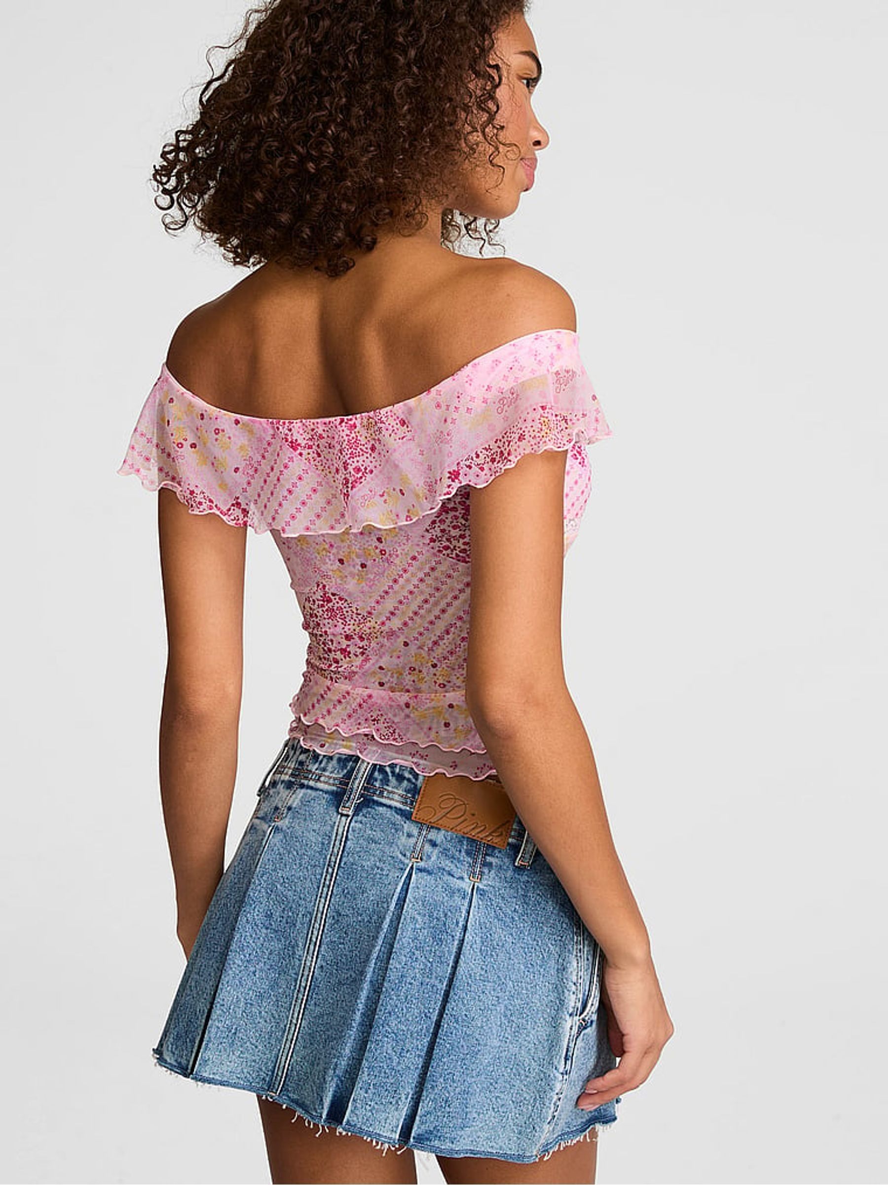 Pink Floral Print Off The Shoulder Top - Image 2 of 2