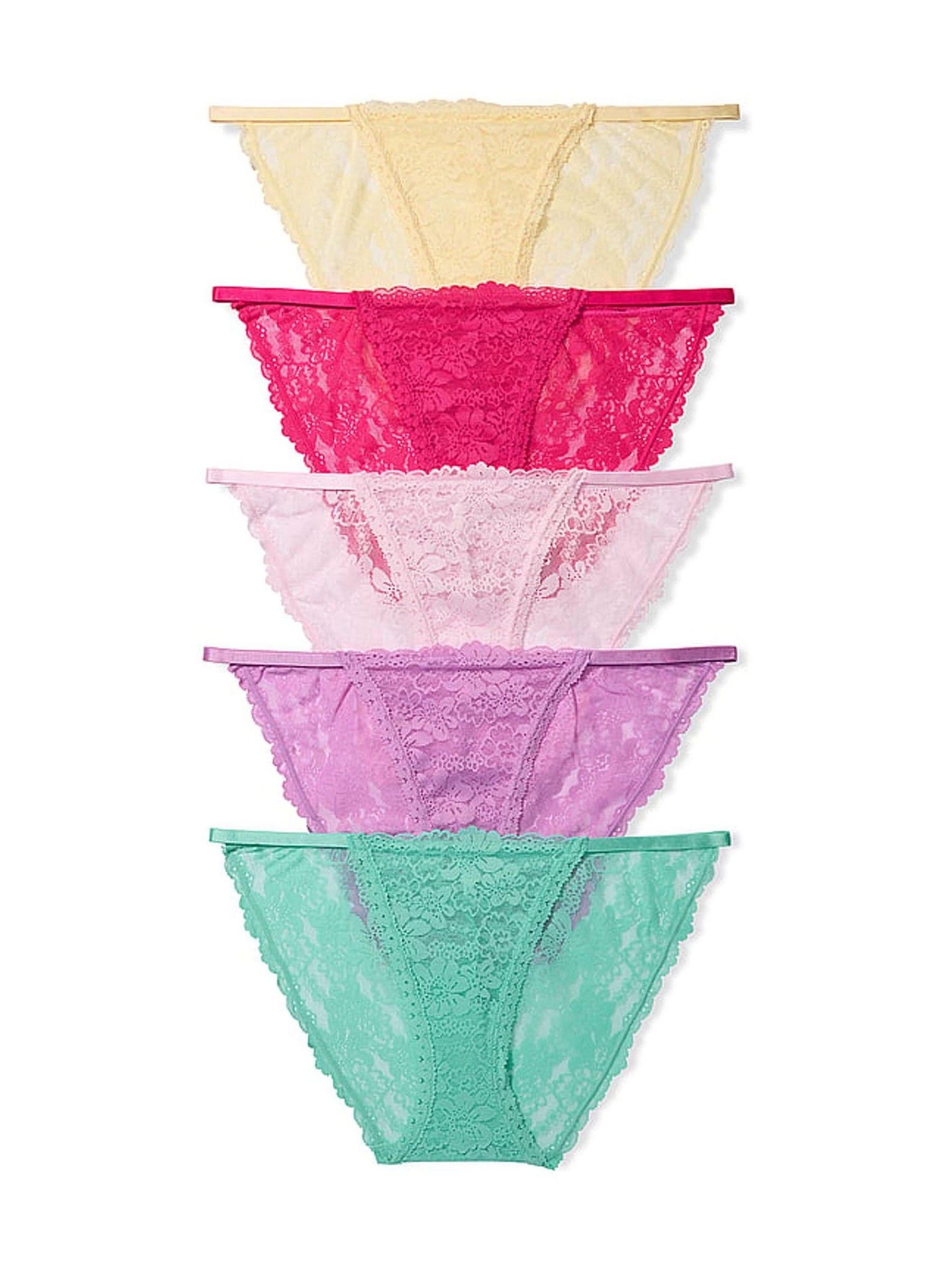 Yellow/Pink/Purple/Green String Bikini 5 Pack Lace Knickers - Image 1 of 1