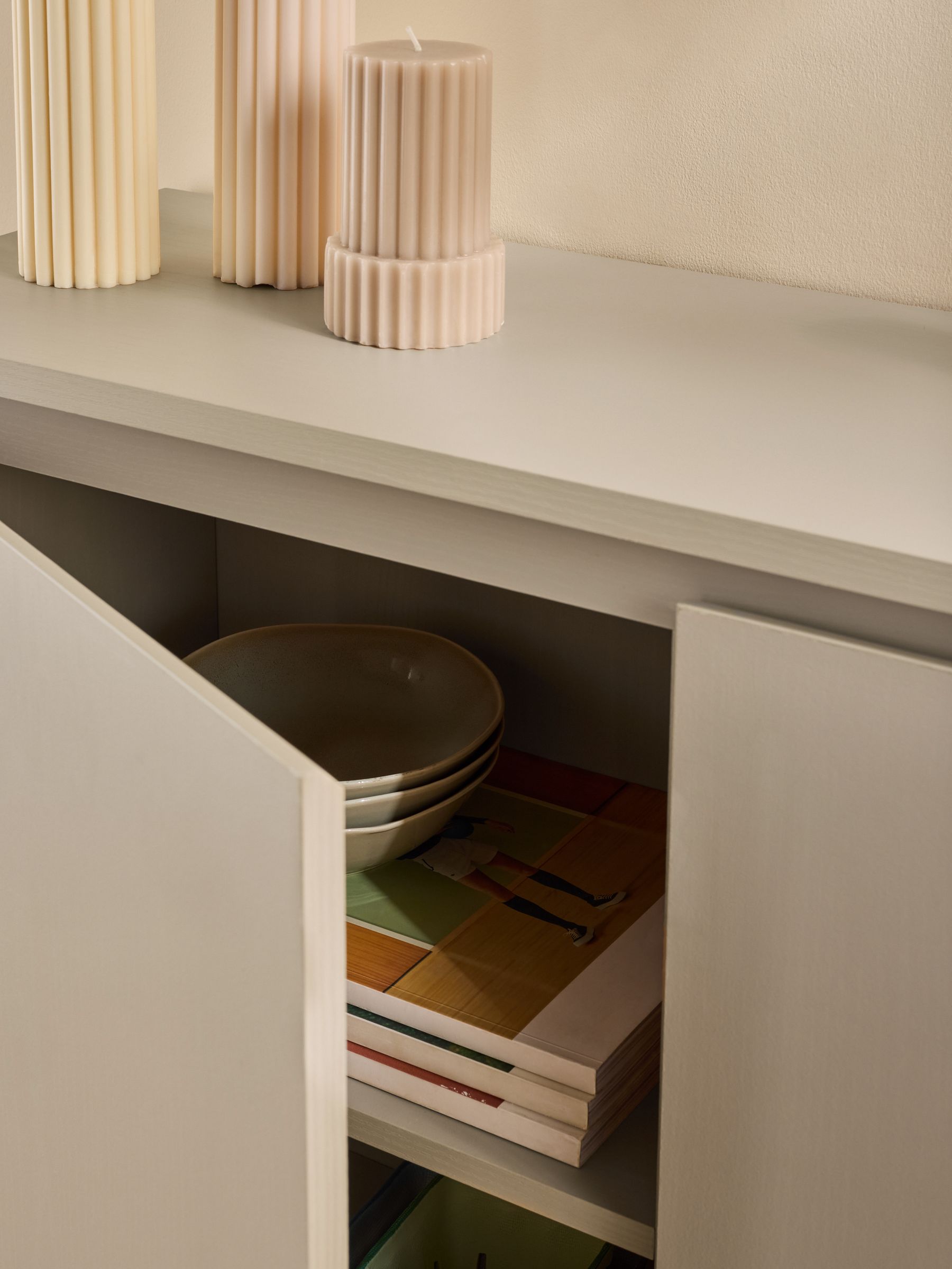 Kaci Tall Sideboard in Natural Greige Wood Effect - Image 3 of 5