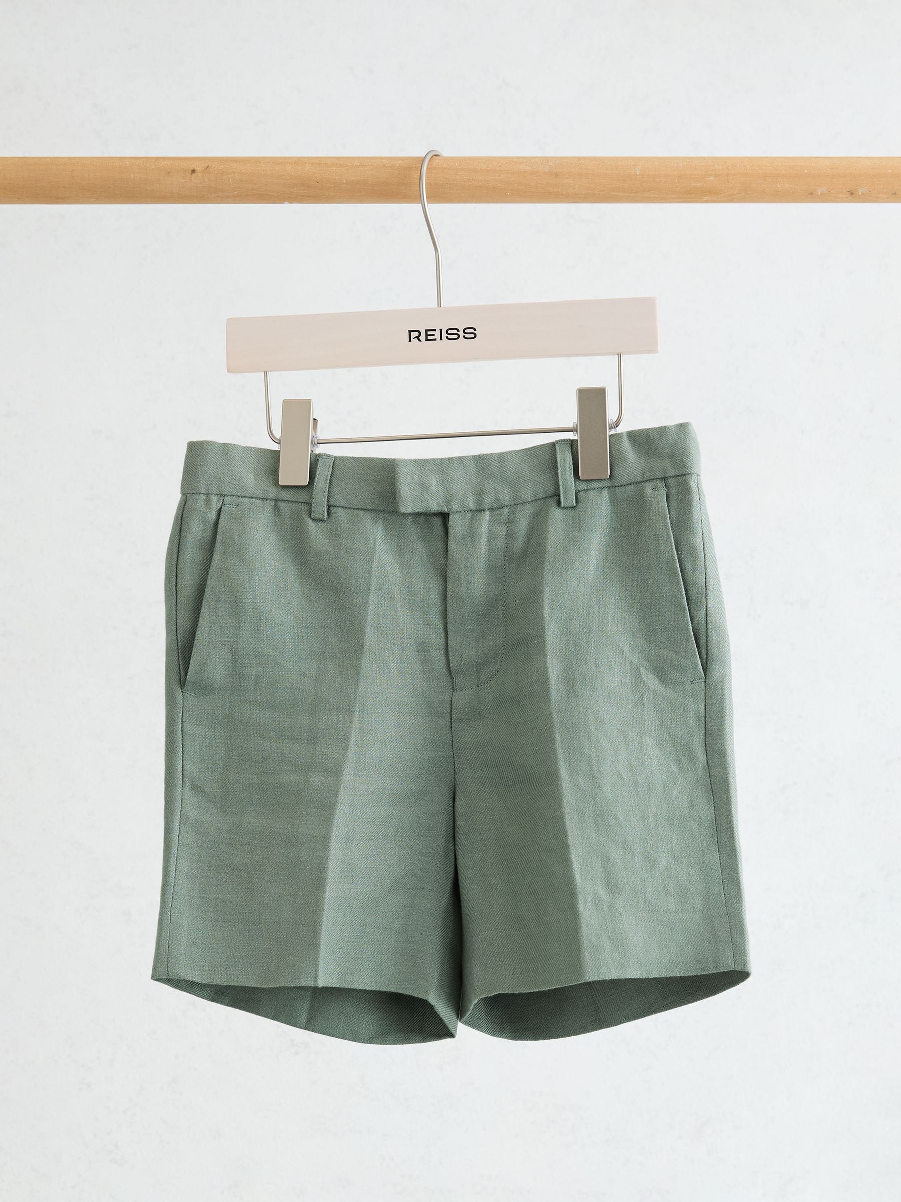 3-9 yrs Linen Tailored Shorts in Sage Green - Image 2 of 3