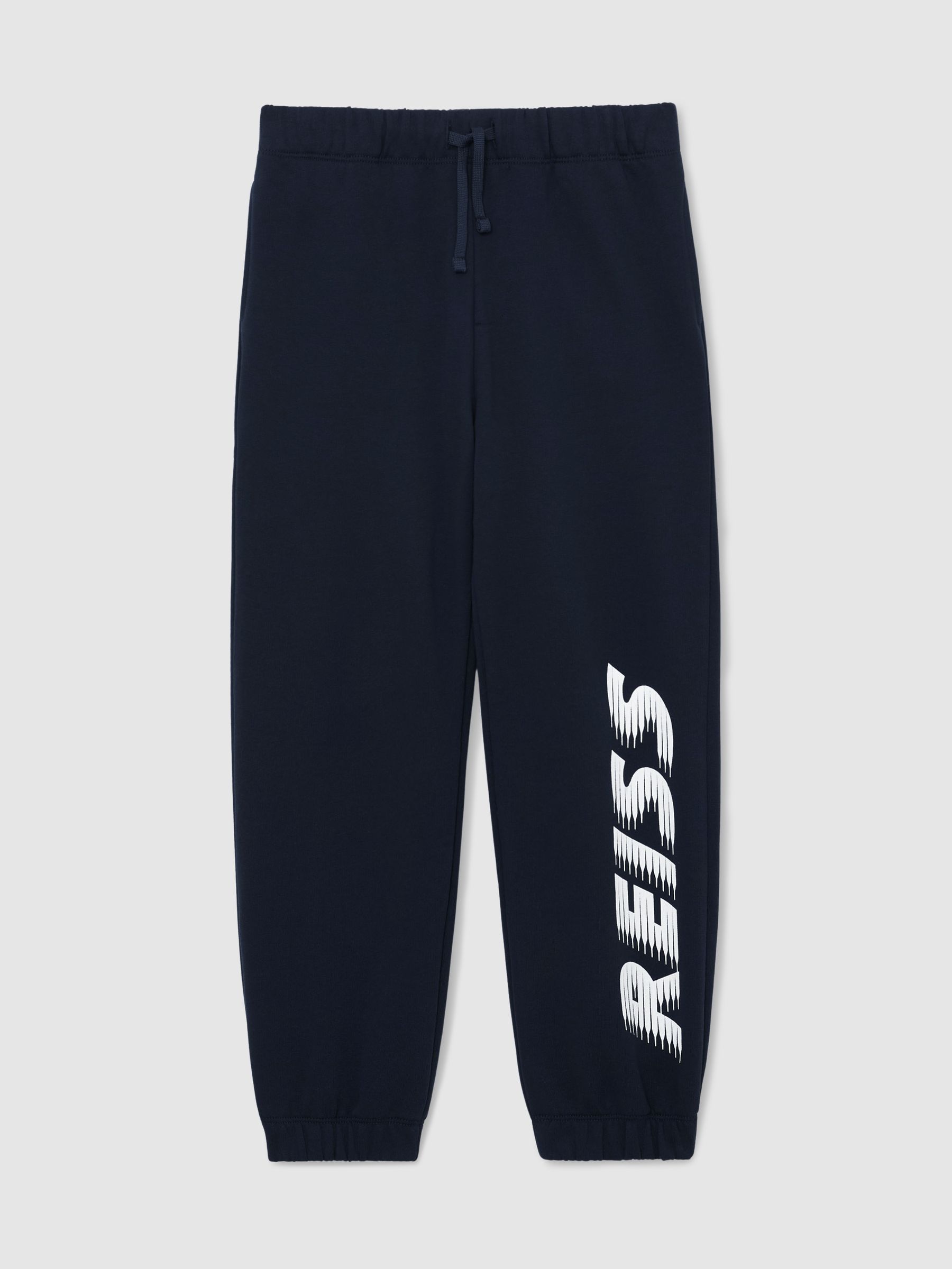 Cotton Logo-Print Cuffed Joggers in Navy - Image 1 of 5