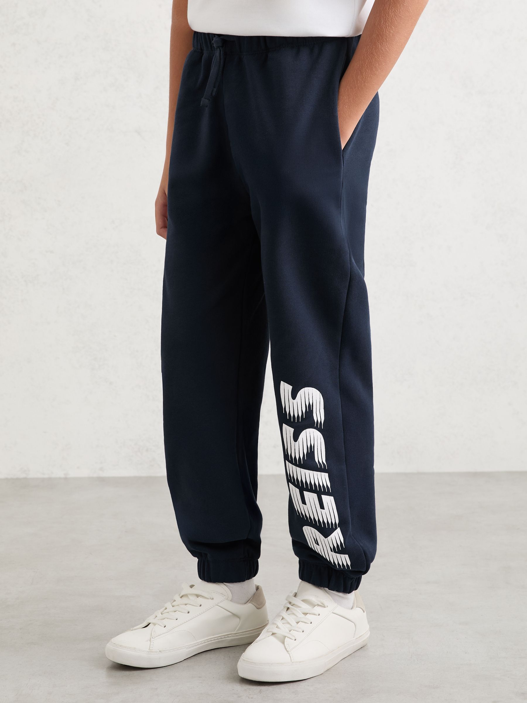 Cotton Logo-Print Cuffed Joggers in Navy - Image 3 of 5