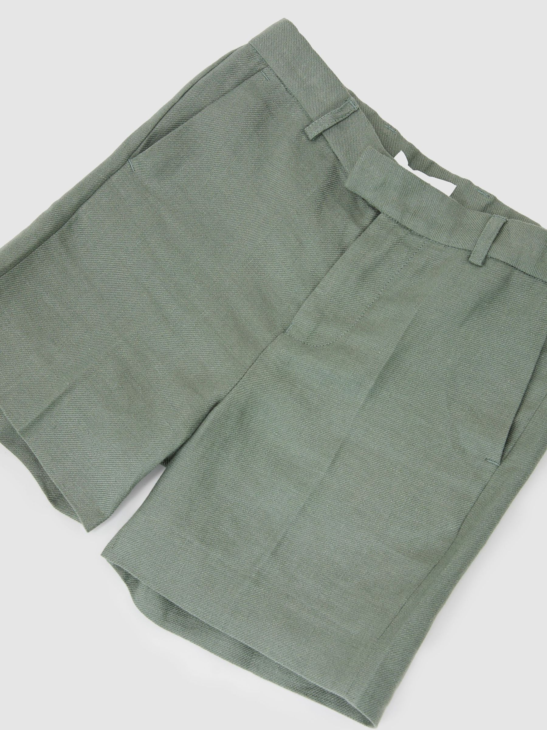 9-13 yrs Linen Tailored Shorts in Sage Green - Image 3 of 3