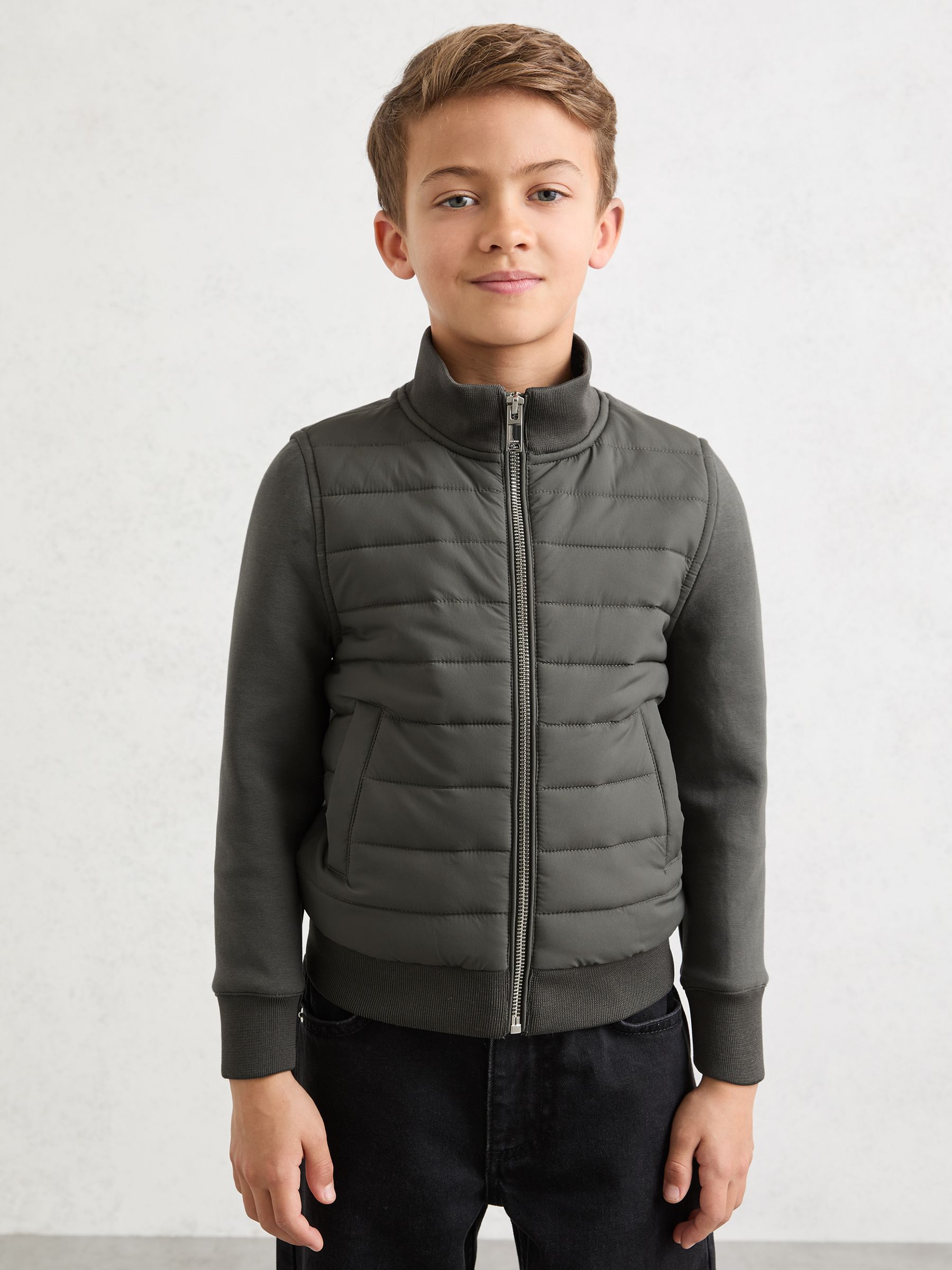 Quilted Hybrid Zip-Front Jacket in Sage Green - Image 1 of 4