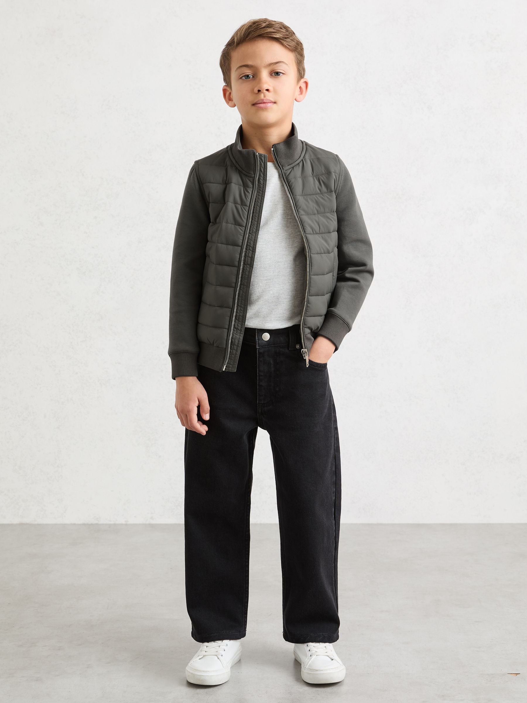 3-9 yrs Quilted Hybrid Zip-Front Jacket in Sage Green - Image 1 of 4