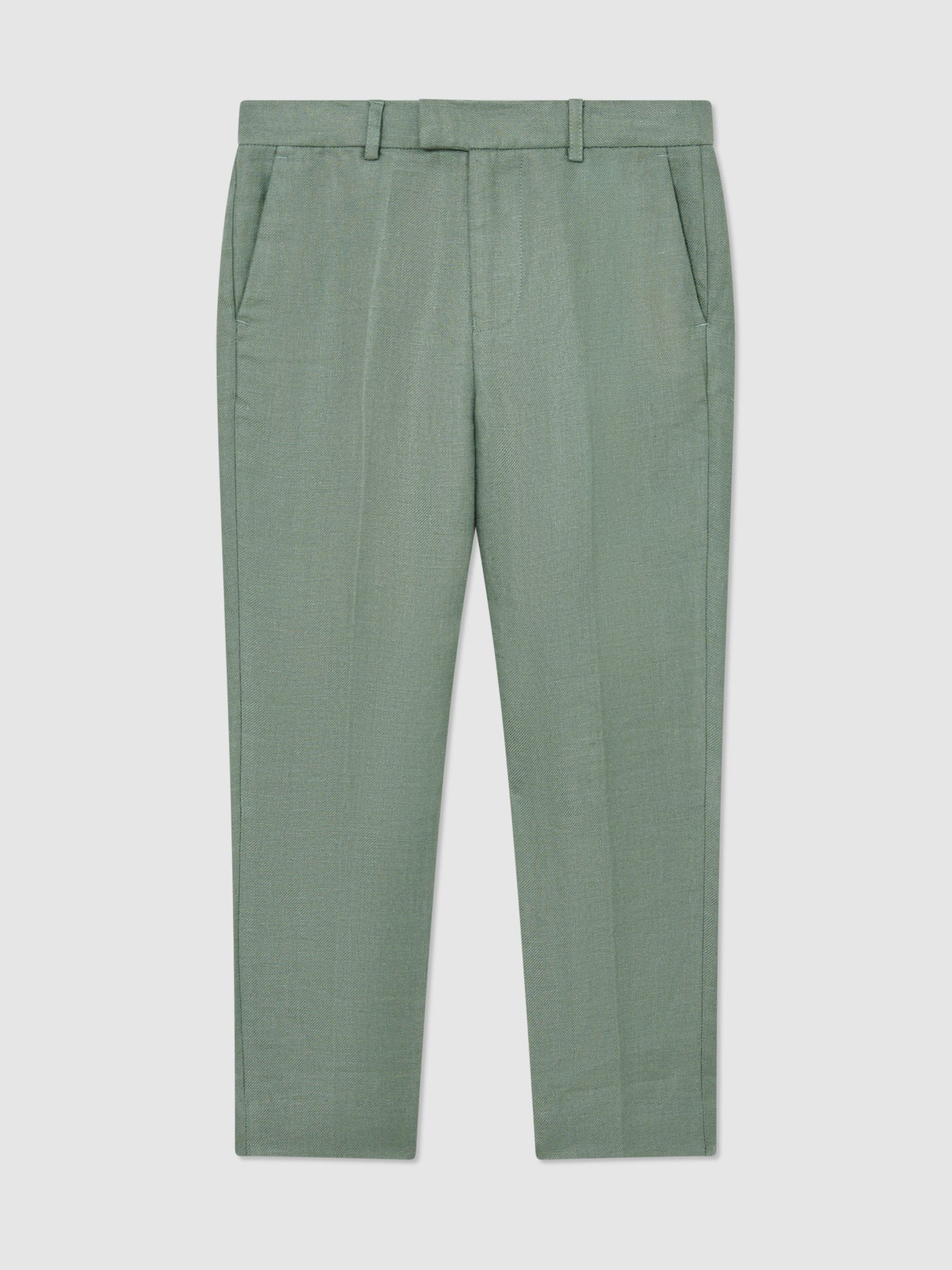 13-14 yrs Linen Tailored-Fit Trousers in Sage Green - Image 3 of 3