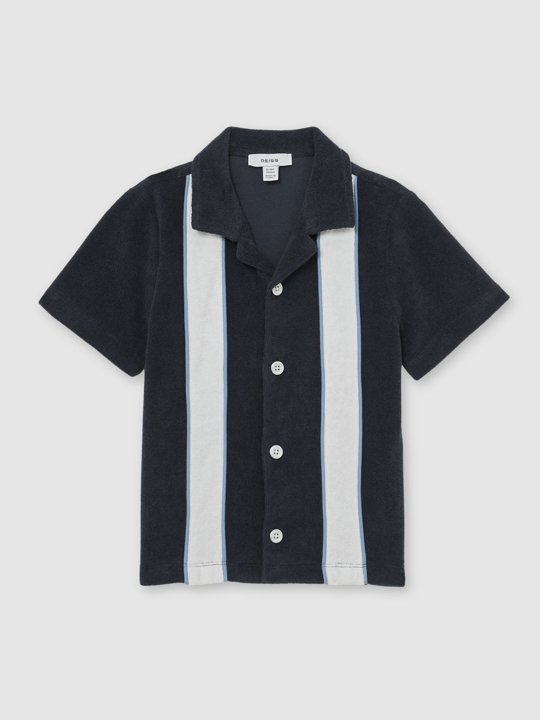 13-14 yrs Towelling Colour-Block Cuban Shirt in Navy/White - Image 1 of 4