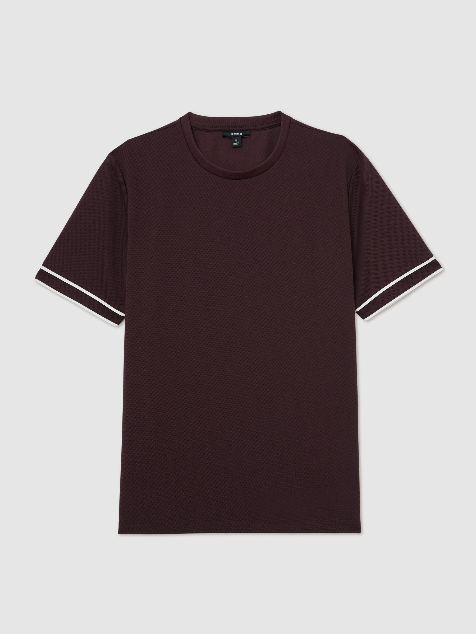 Piped-Trim Textured Modern-Fit T-Shirt in Cherry Red - image 1