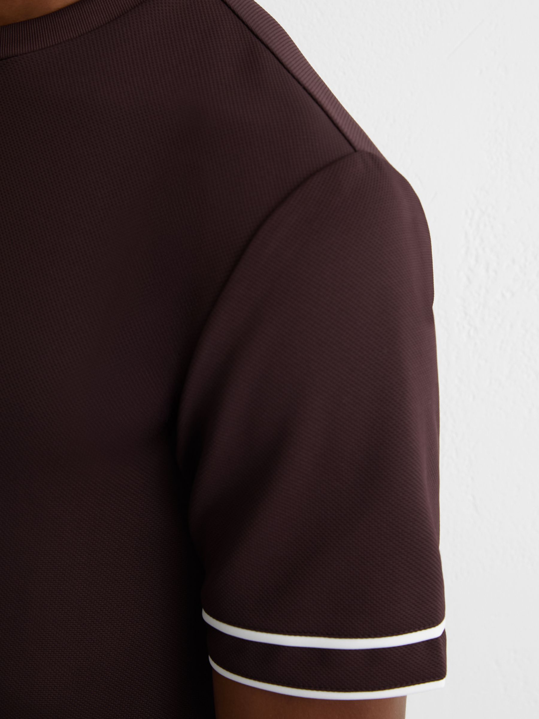 Piped-Trim Textured Modern-Fit T-Shirt in Cherry Red - image 5