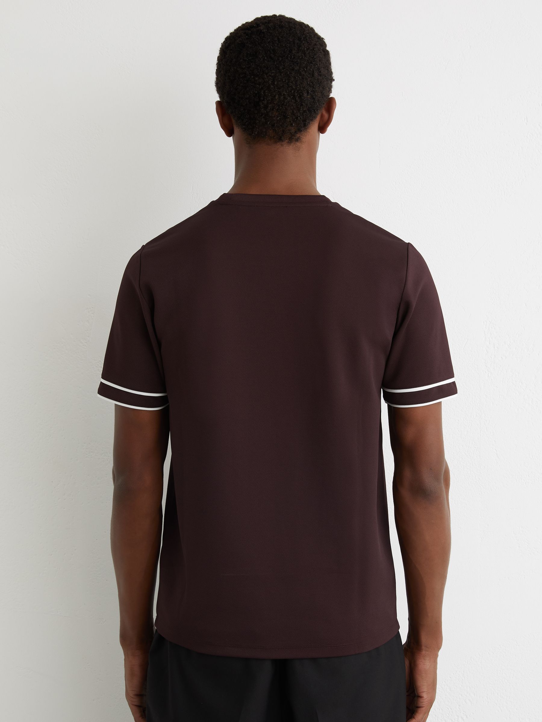 Piped-Trim Textured Modern-Fit T-Shirt in Cherry Red - image 3