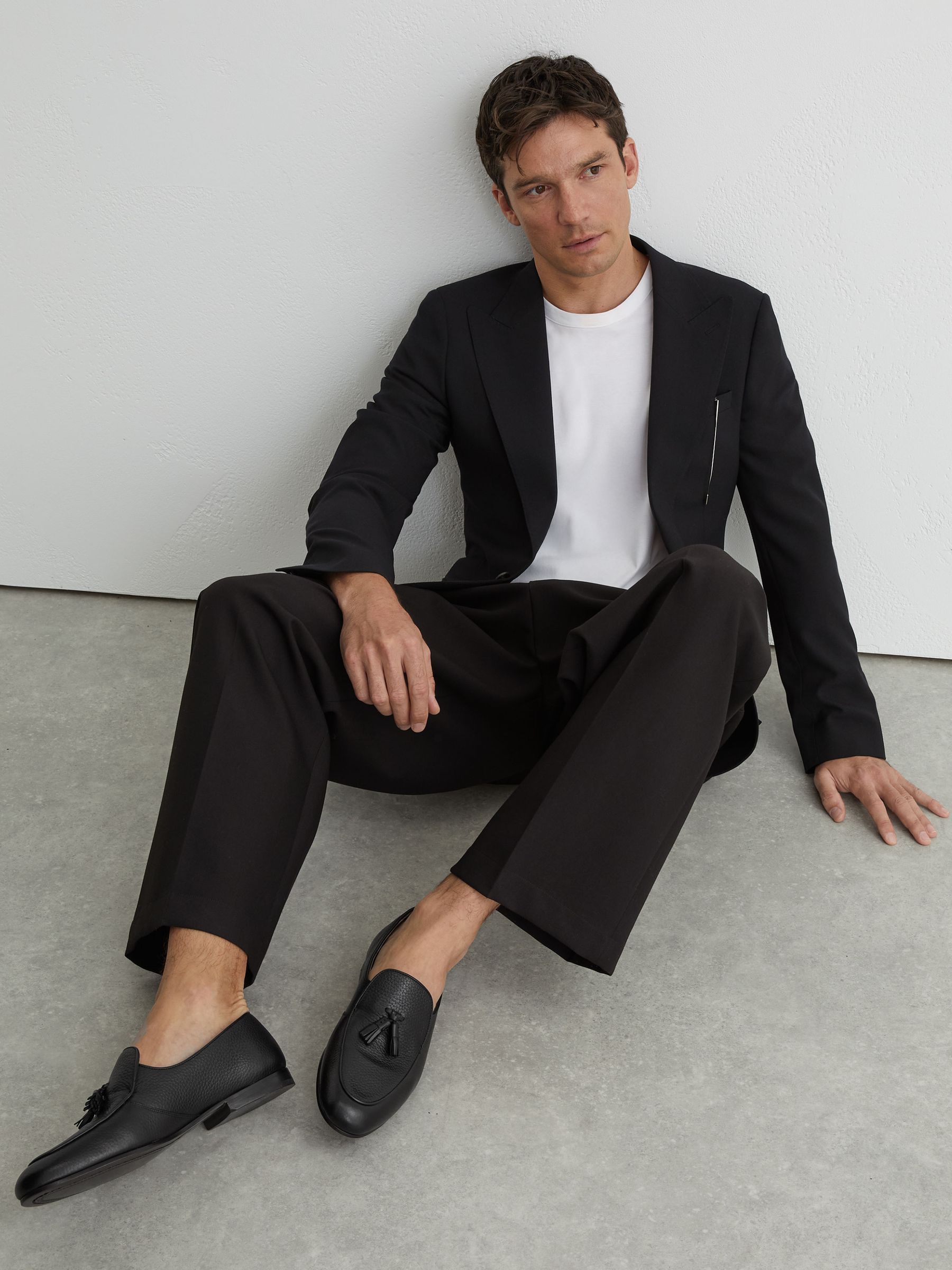 Tumbled-Leather Tassel-Detail Loafers in Black - Image 1 of 6