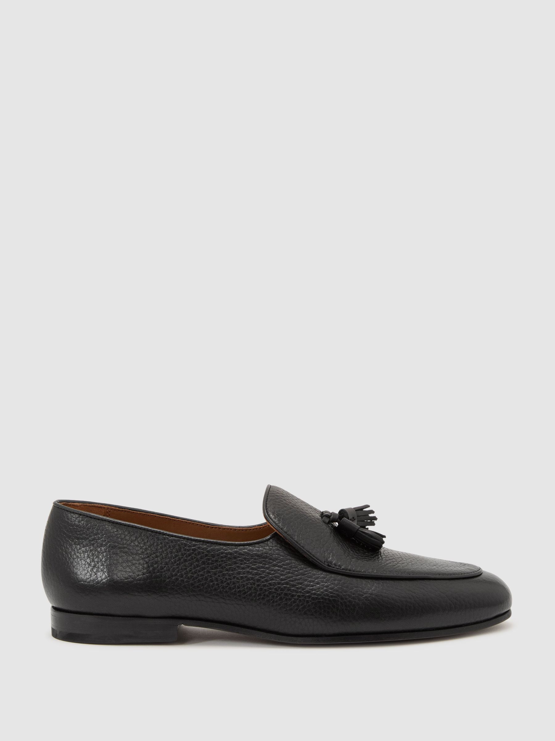 Tumbled-Leather Tassel-Detail Loafers in Black - image 1