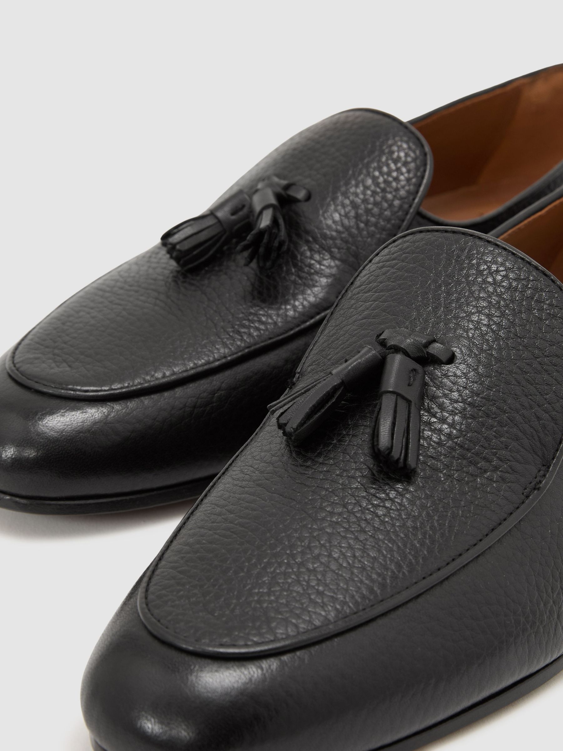 Tumbled-Leather Tassel-Detail Loafers in Black - image 2