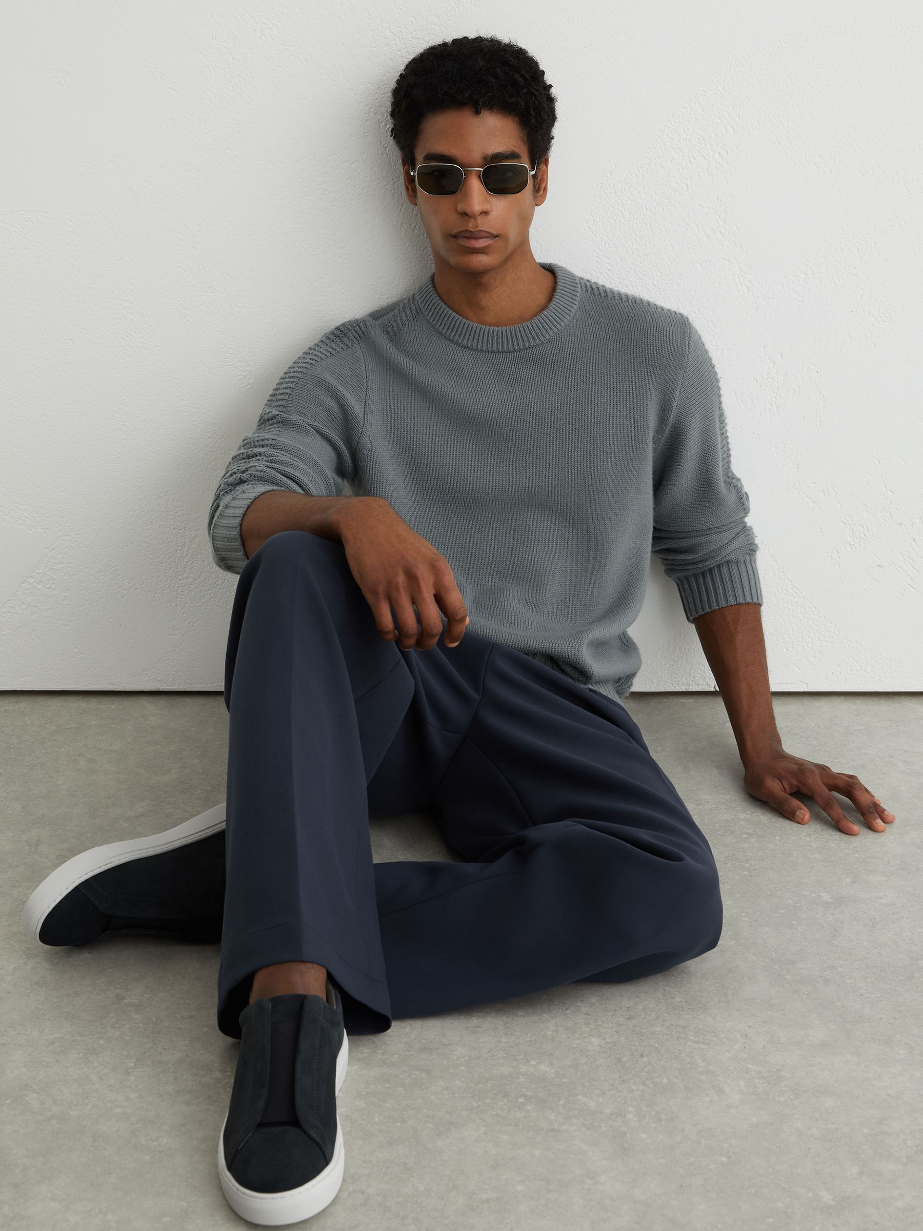 Suede Slip-On Elasticated Trainers in Charcoal Blue - Image 1 of 5