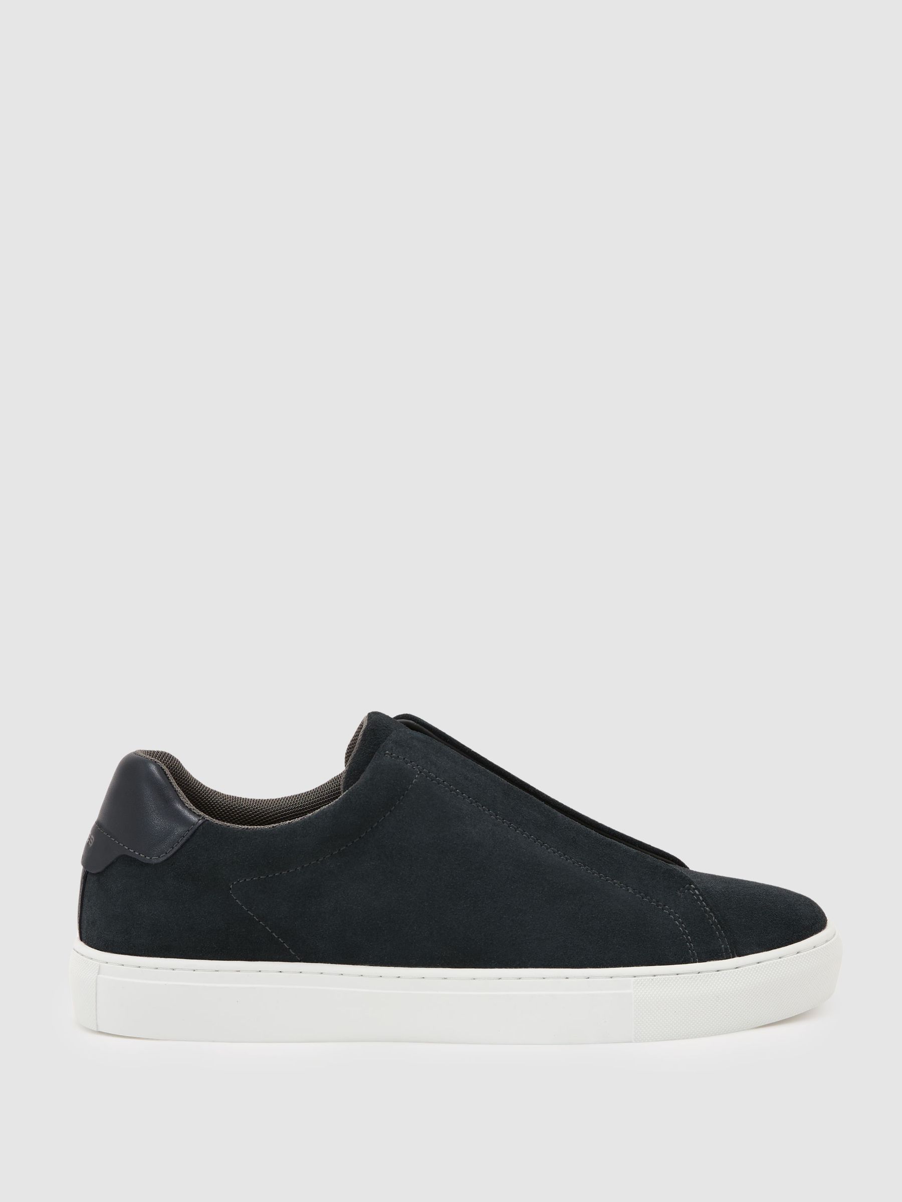 Suede Slip-On Elasticated Trainers in Charcoal Blue - image 1