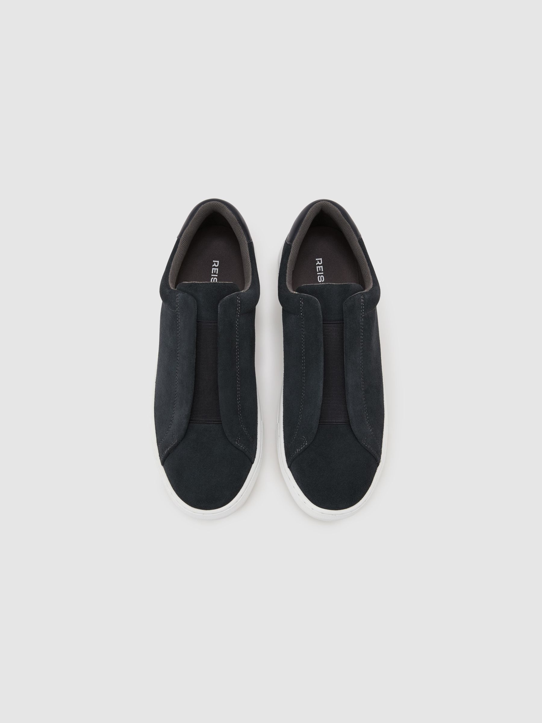 Suede Slip-On Elasticated Trainers in Charcoal Blue - image 4