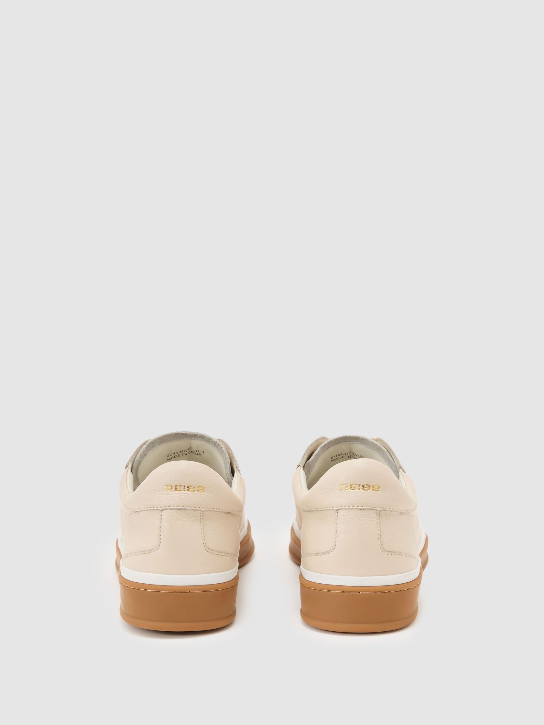 Leather Perforated-Detail Trainers in Stone Beige - image 2