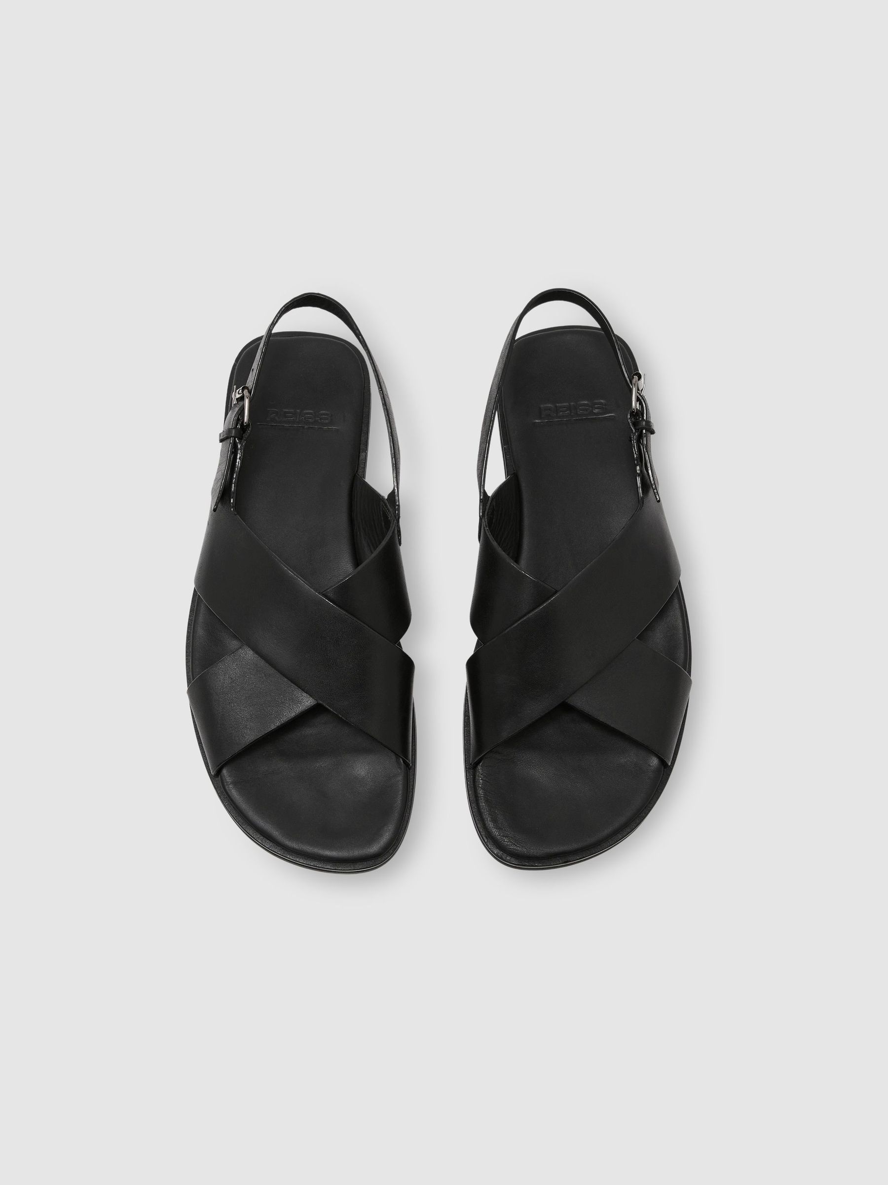 Leather Crossover Sandals in Black - Image 3 of 6