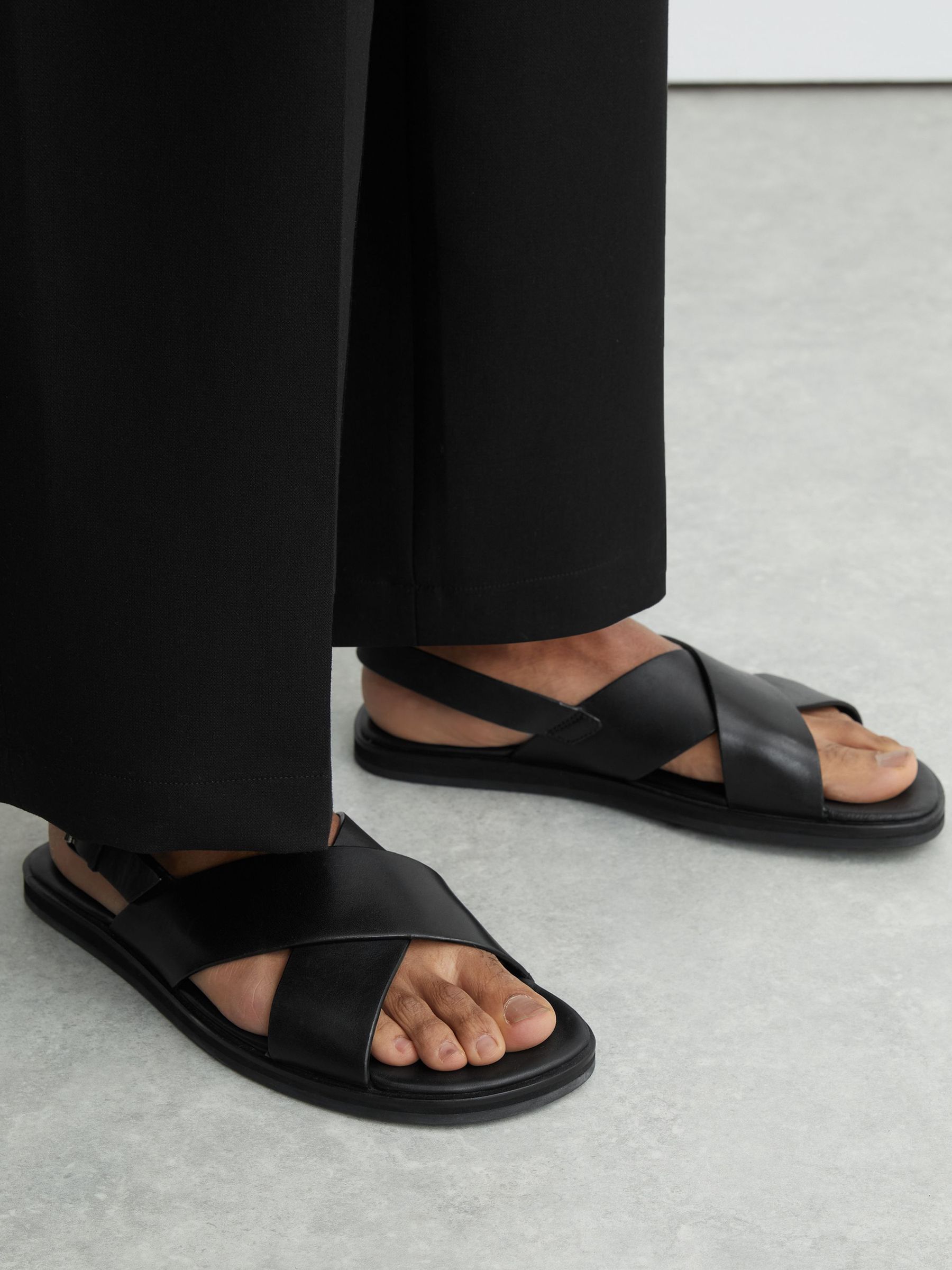 Leather Crossover Sandals in Black - Image 5 of 6