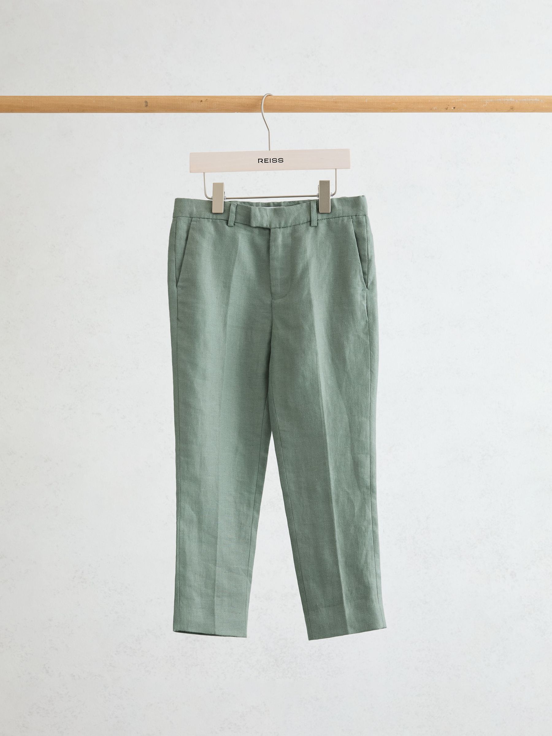 9-13 yrs Linen Tailored-Fit Trousers in Sage Green - Image 1 of 3