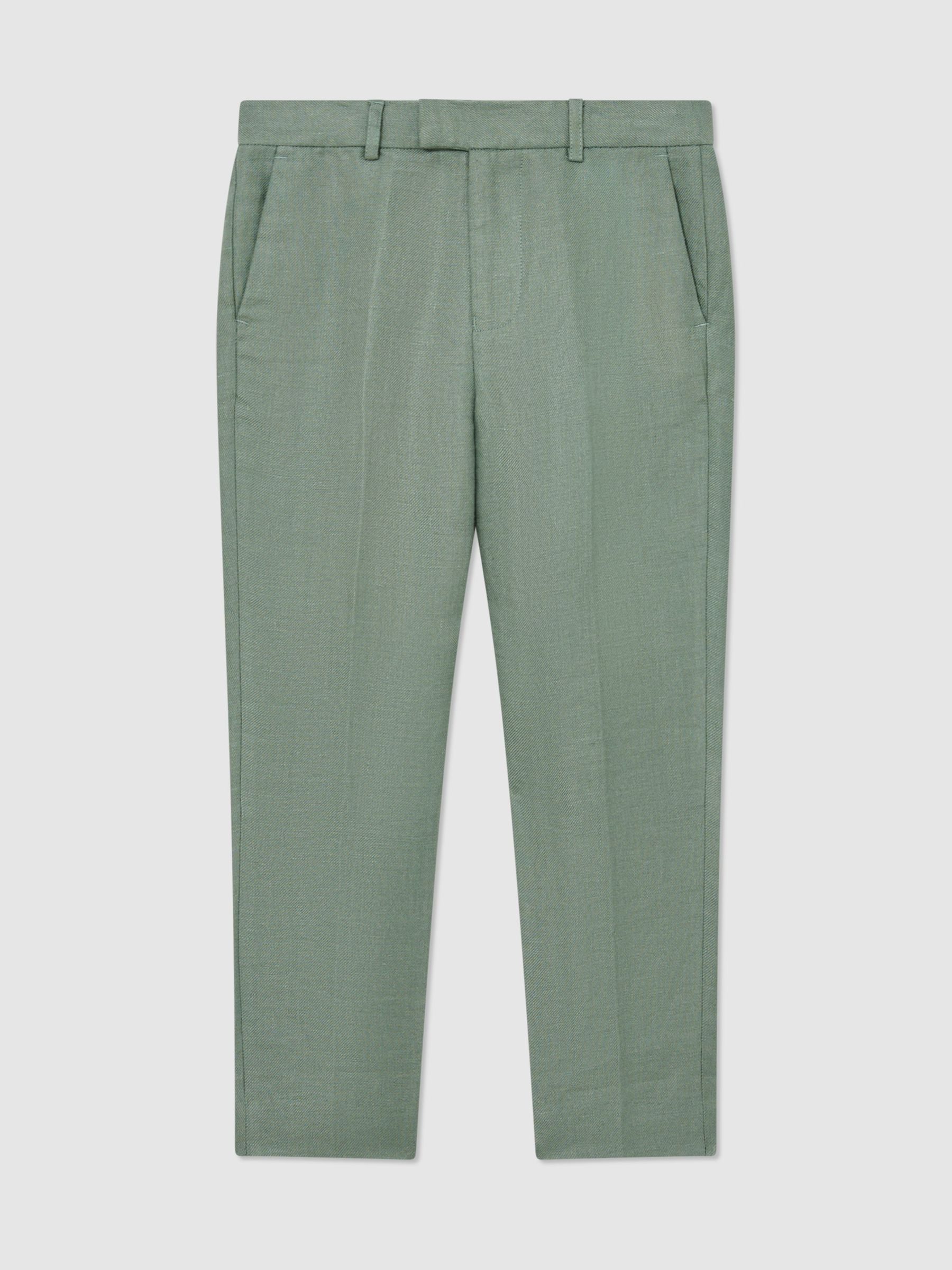 9-13 yrs Linen Tailored-Fit Trousers in Sage Green - Image 2 of 3