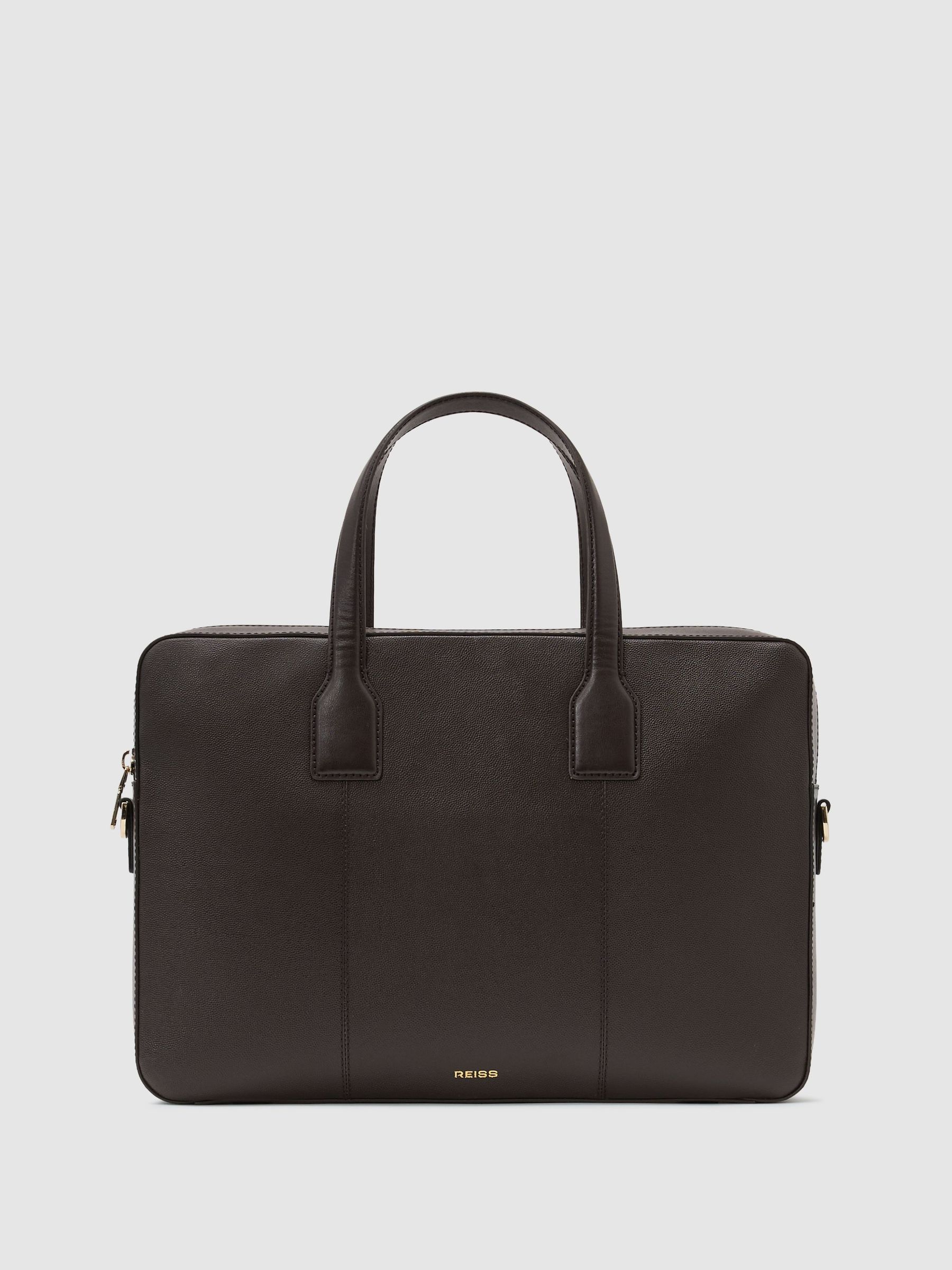 Micro-Grain Leather Briefcase Bag in Dark Brown - Image 2 of 6