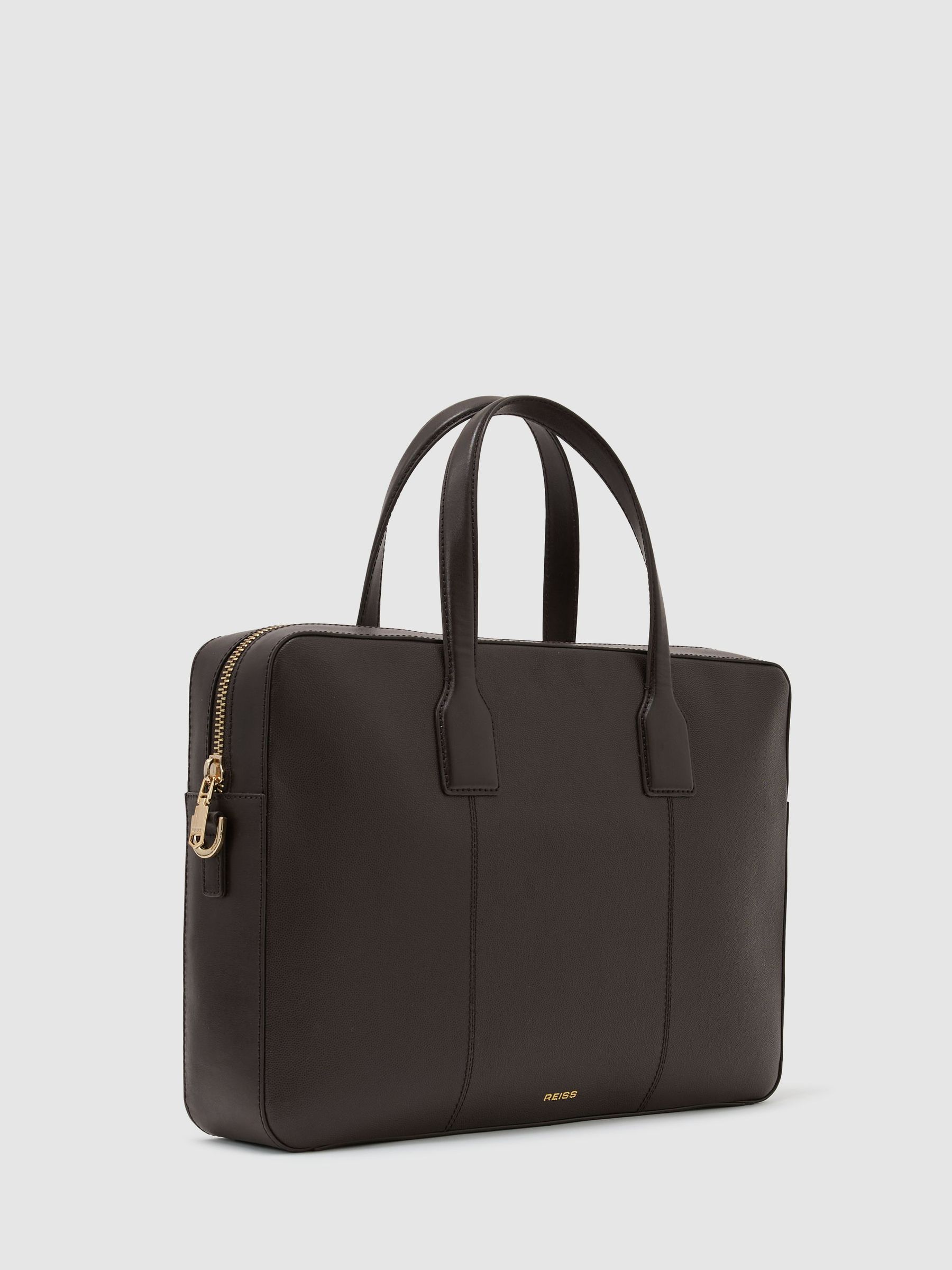 Micro-Grain Leather Briefcase in Dark Brown - image 5