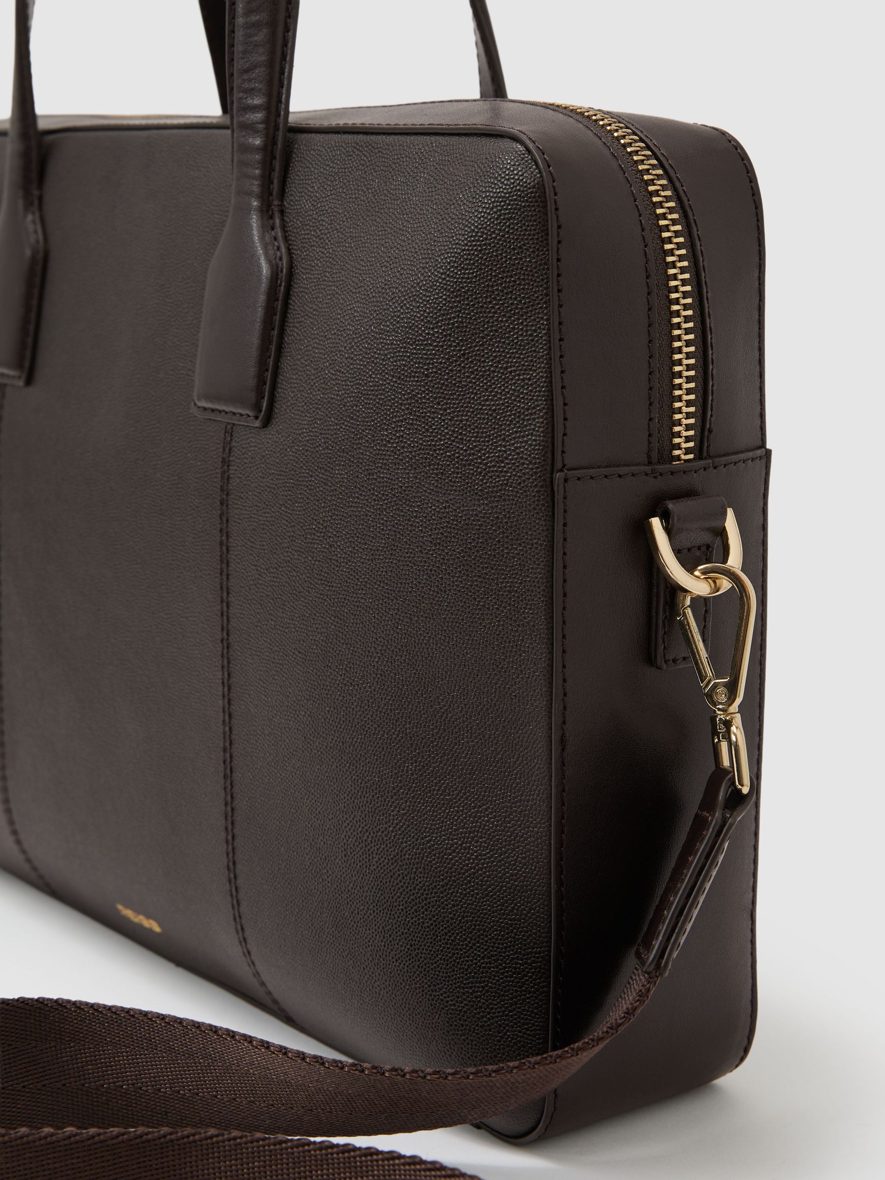 Micro-Grain Leather Briefcase Bag in Dark Brown - Image 5 of 6