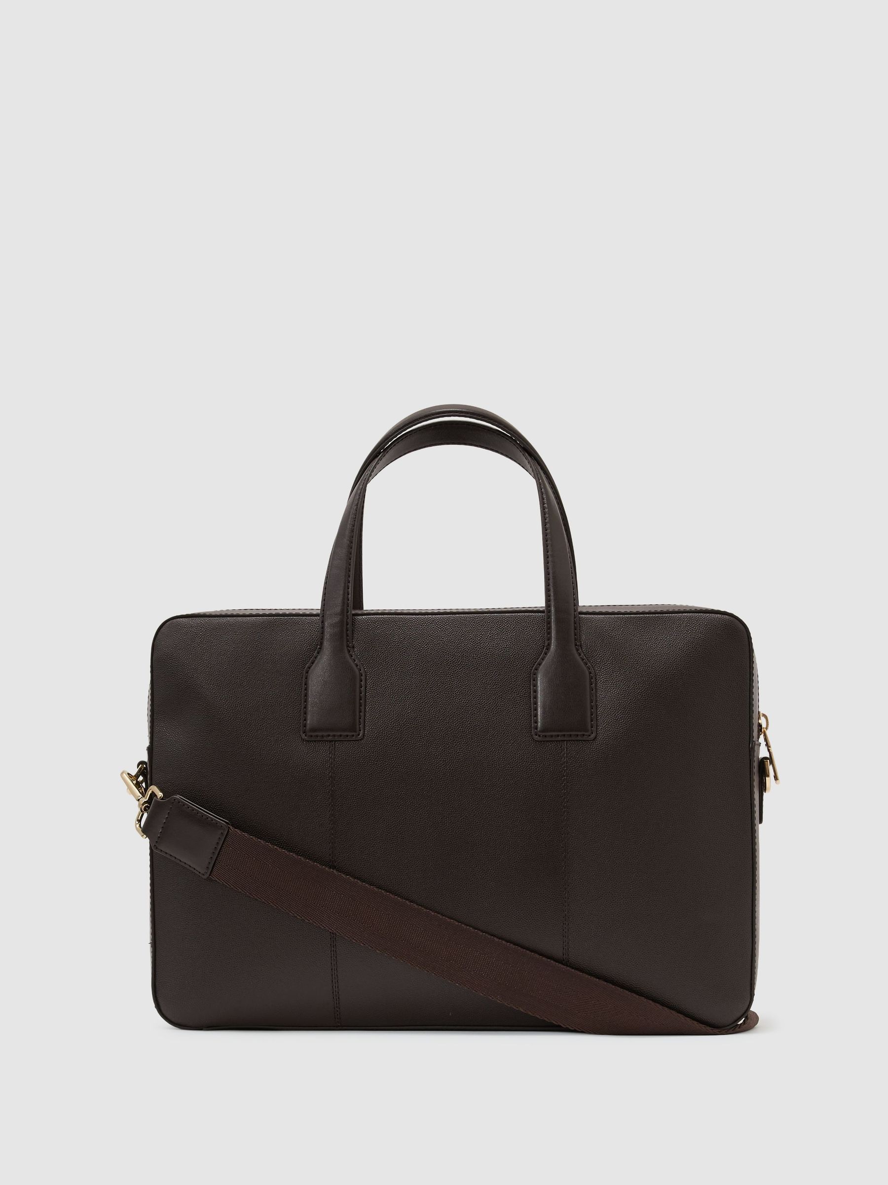 Micro-Grain Leather Briefcase Bag in Dark Brown - Image 6 of 6