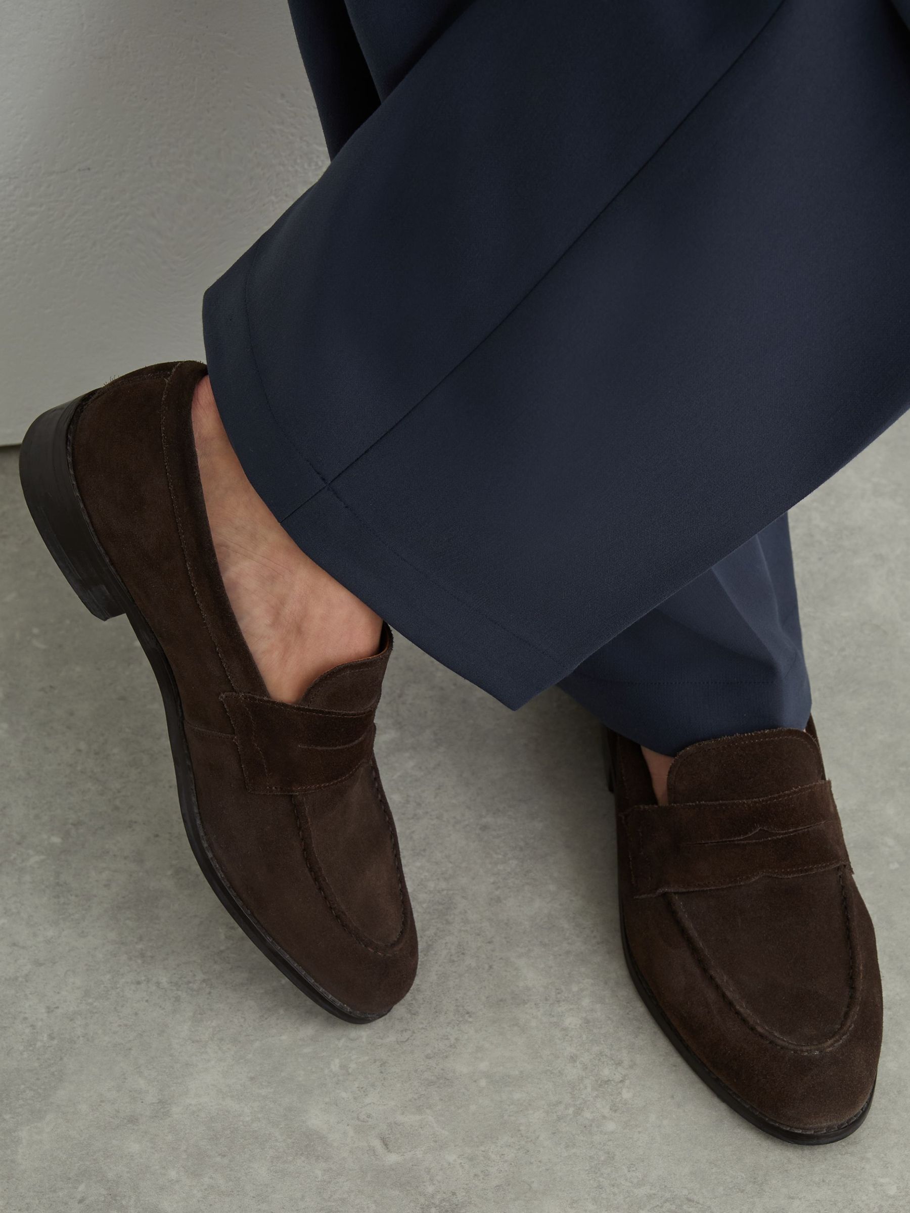 Suede Saddle Loafers in Dark Brown - Image 1 of 6