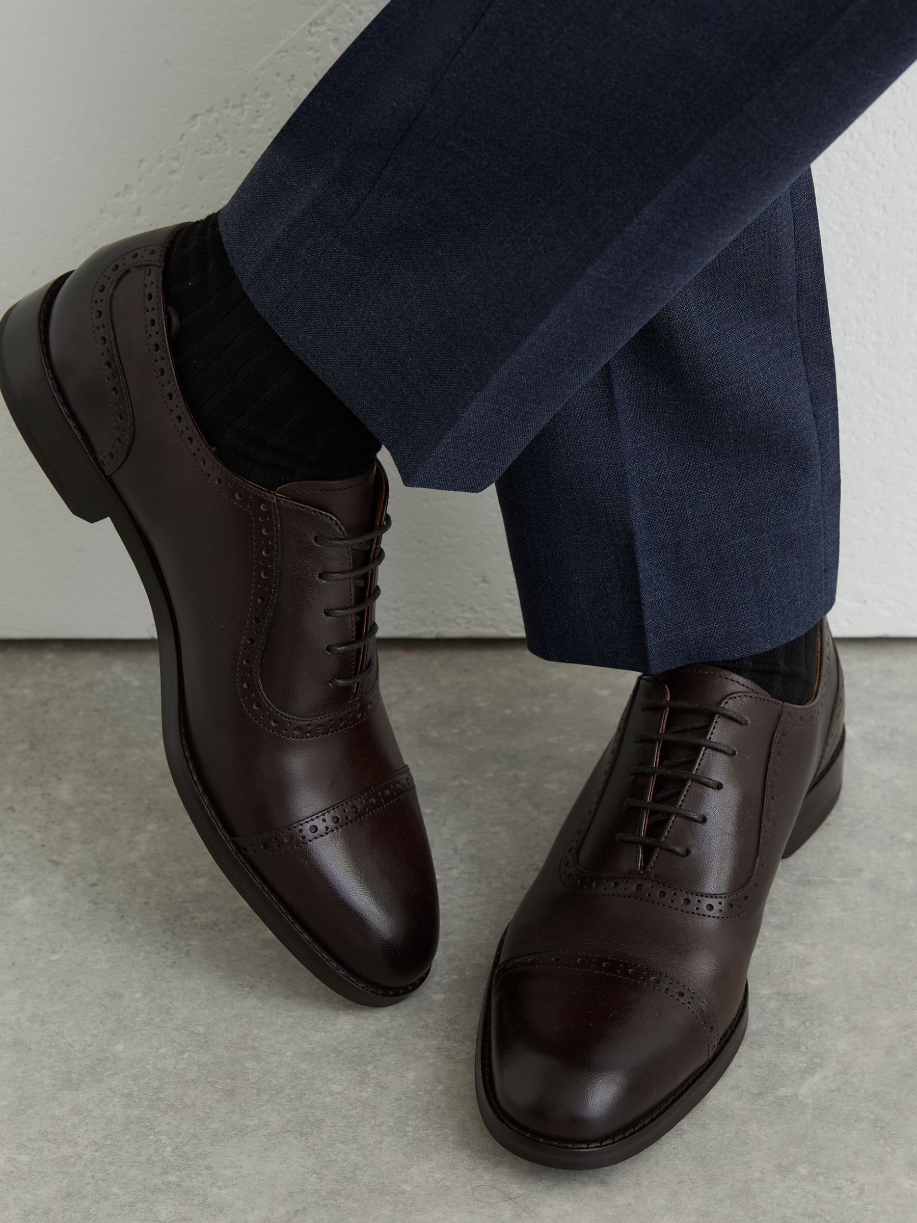 Leather Brogue-Detail Oxford Shoes in Dark Brown - Image 1 of 6