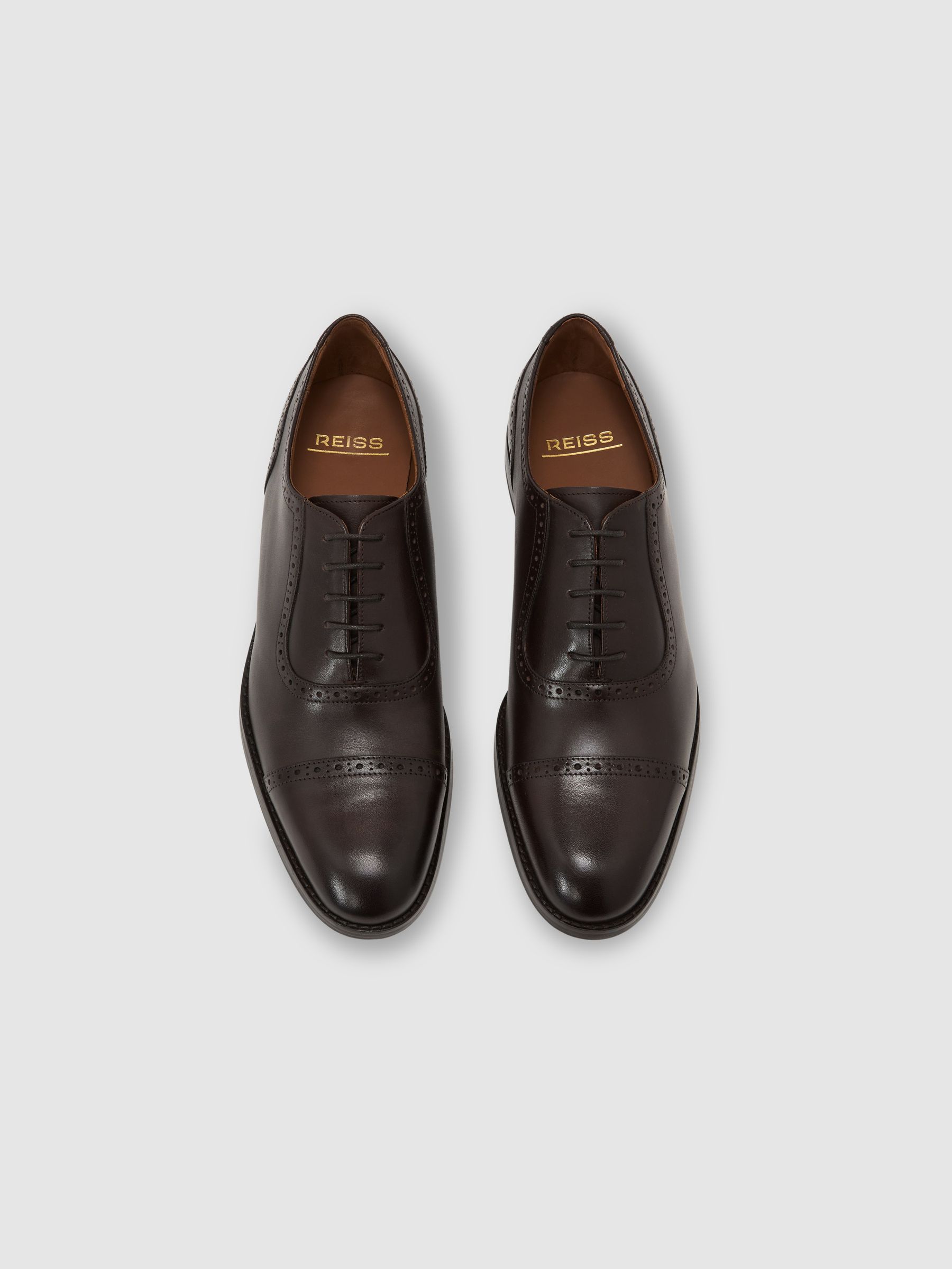 Leather Brogue-Detail Oxford Shoes in Dark Brown - Image 3 of 6