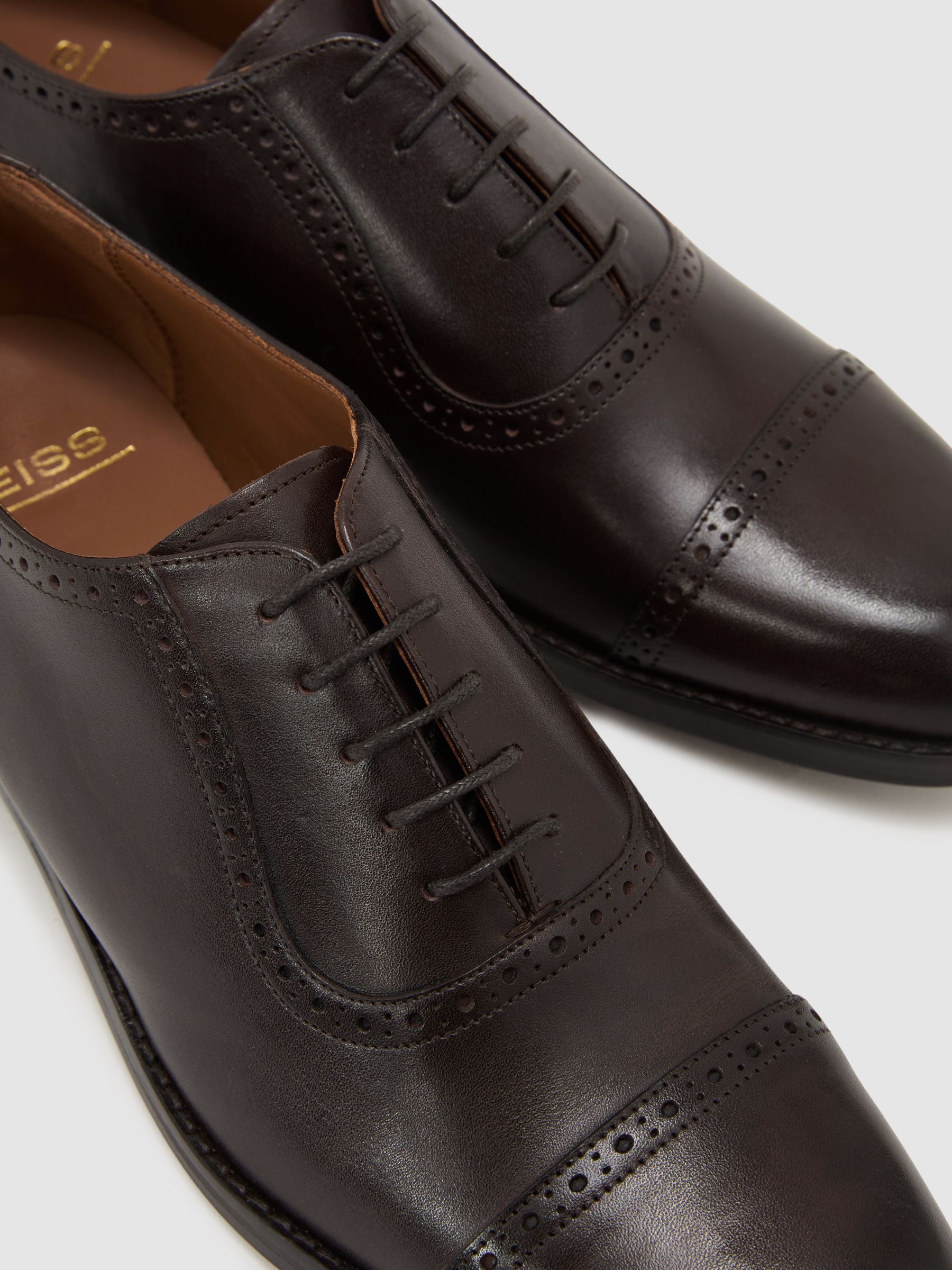 Leather Brogue-Detail Oxford Shoes in Dark Brown - image 2