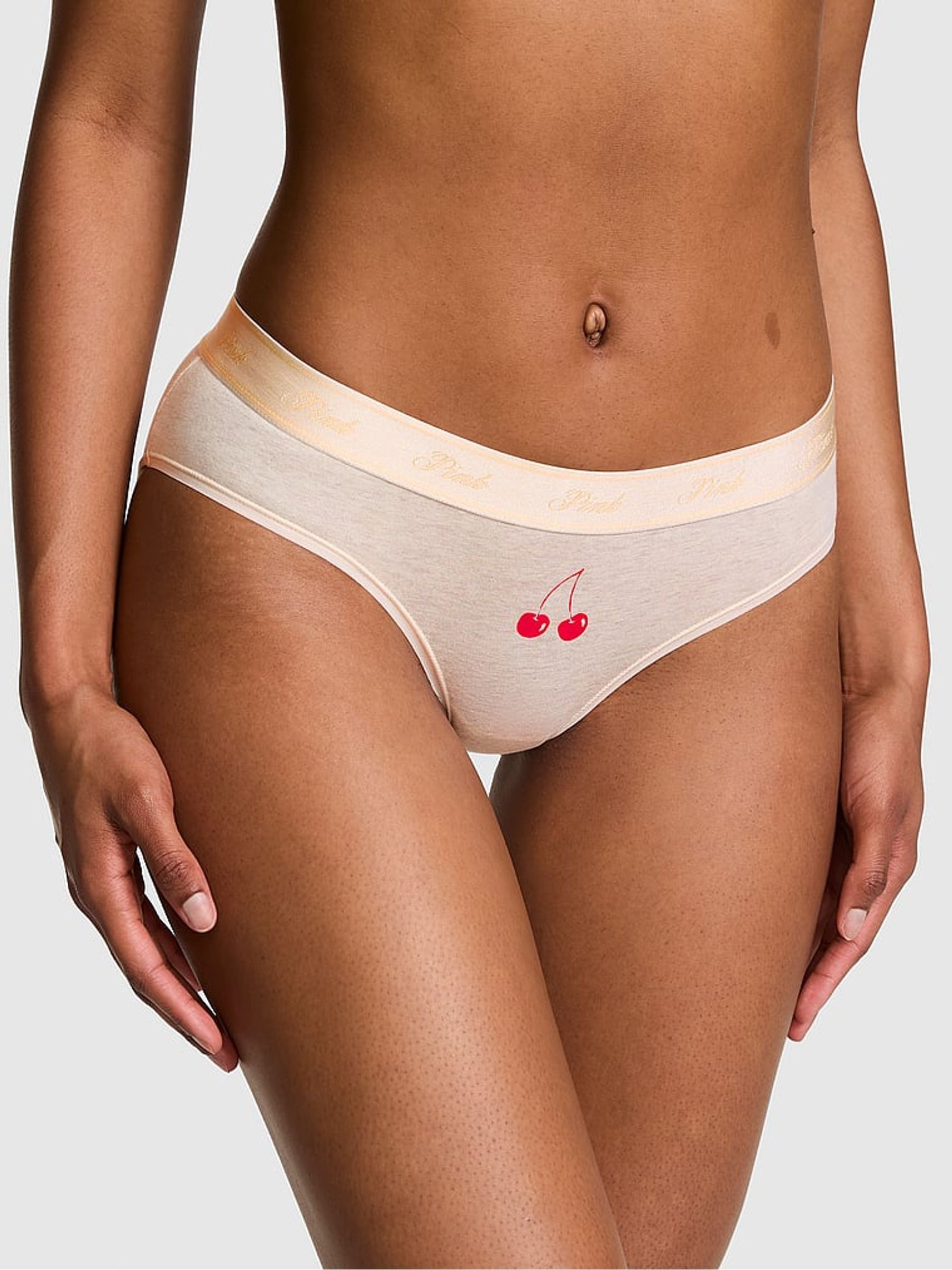 Natural Heather Nude Cherry Hipster Cotton Logo Knickers - Image 1 of 2