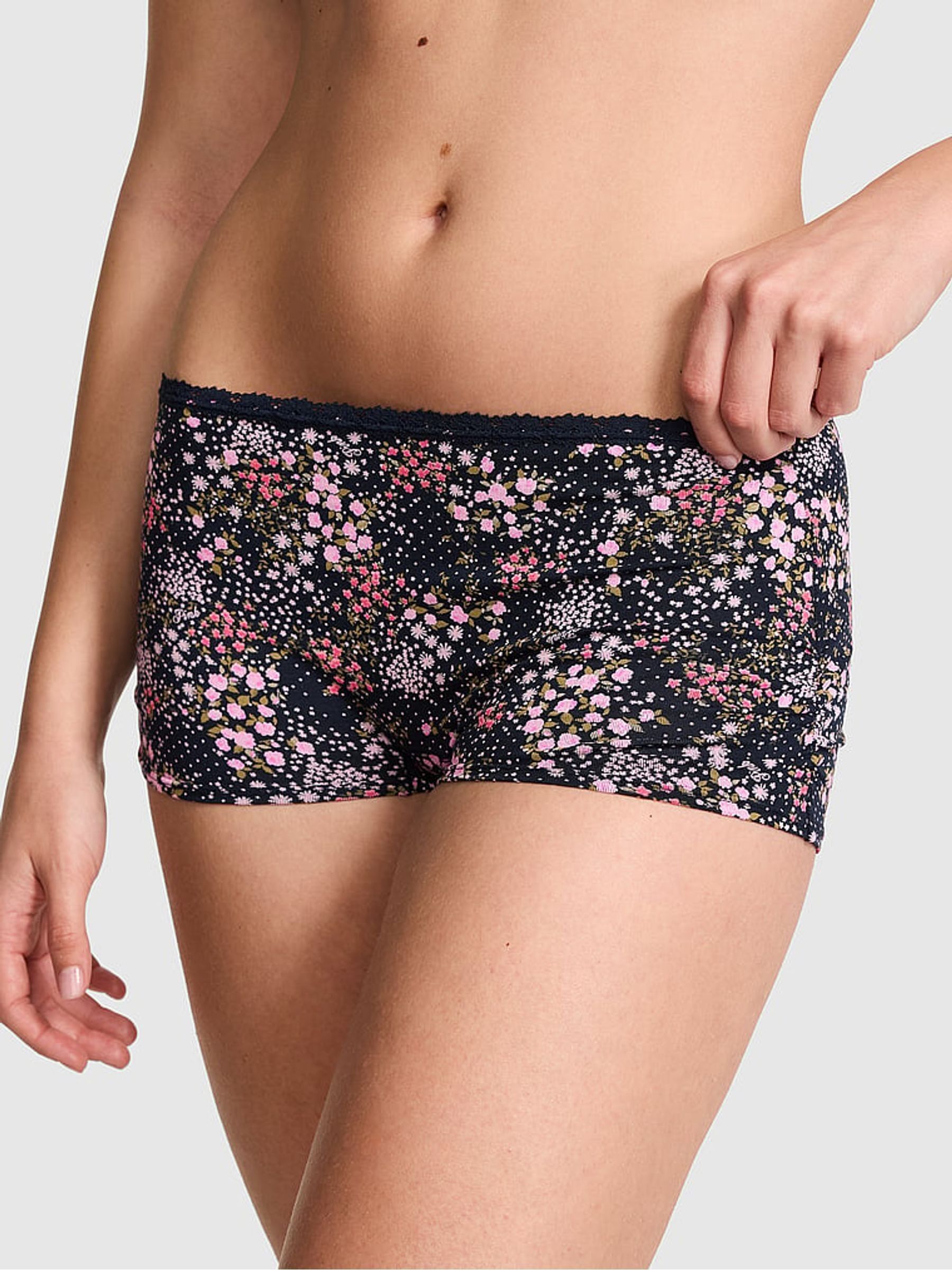 Noir Navy Blue Floral Print Boyshort Cotton Knickers - Image 1 of 2