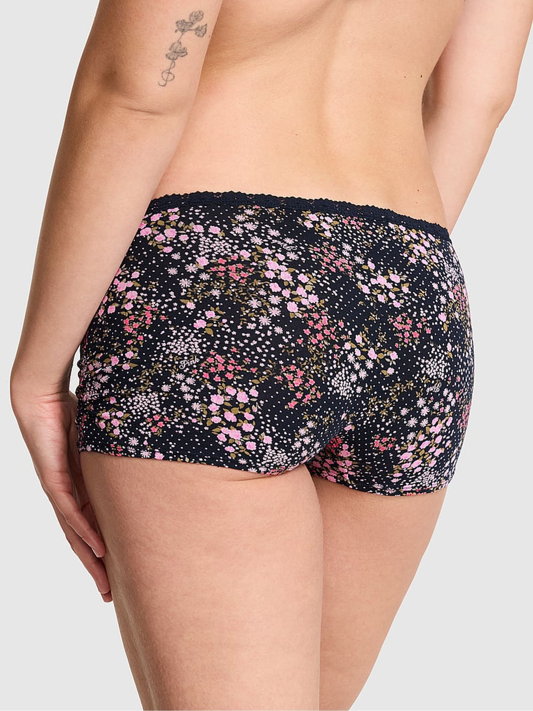 Noir Navy Blue Floral Print Boyshort Cotton Knickers - Image 2 of 2