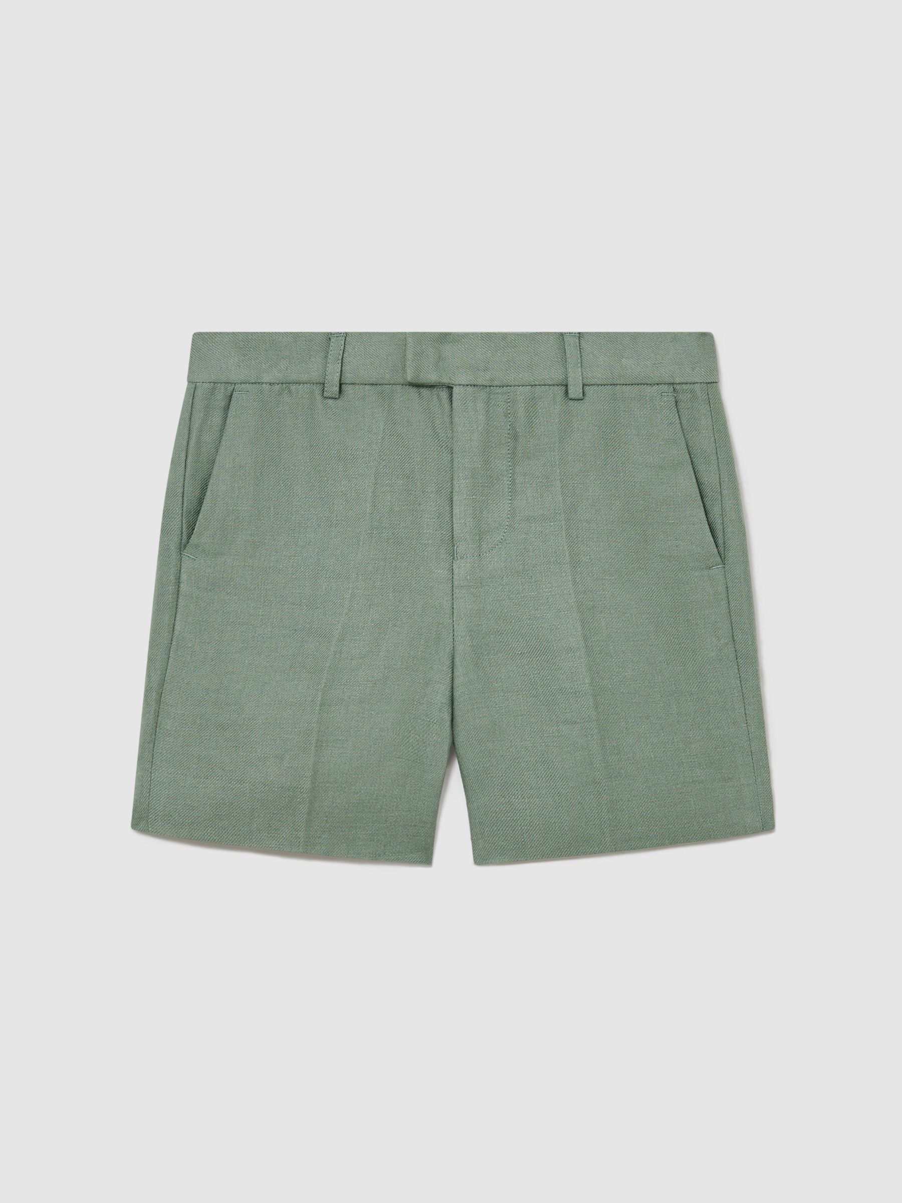13-14 yrs Linen Tailored Shorts in Sage Green - Image 3 of 3