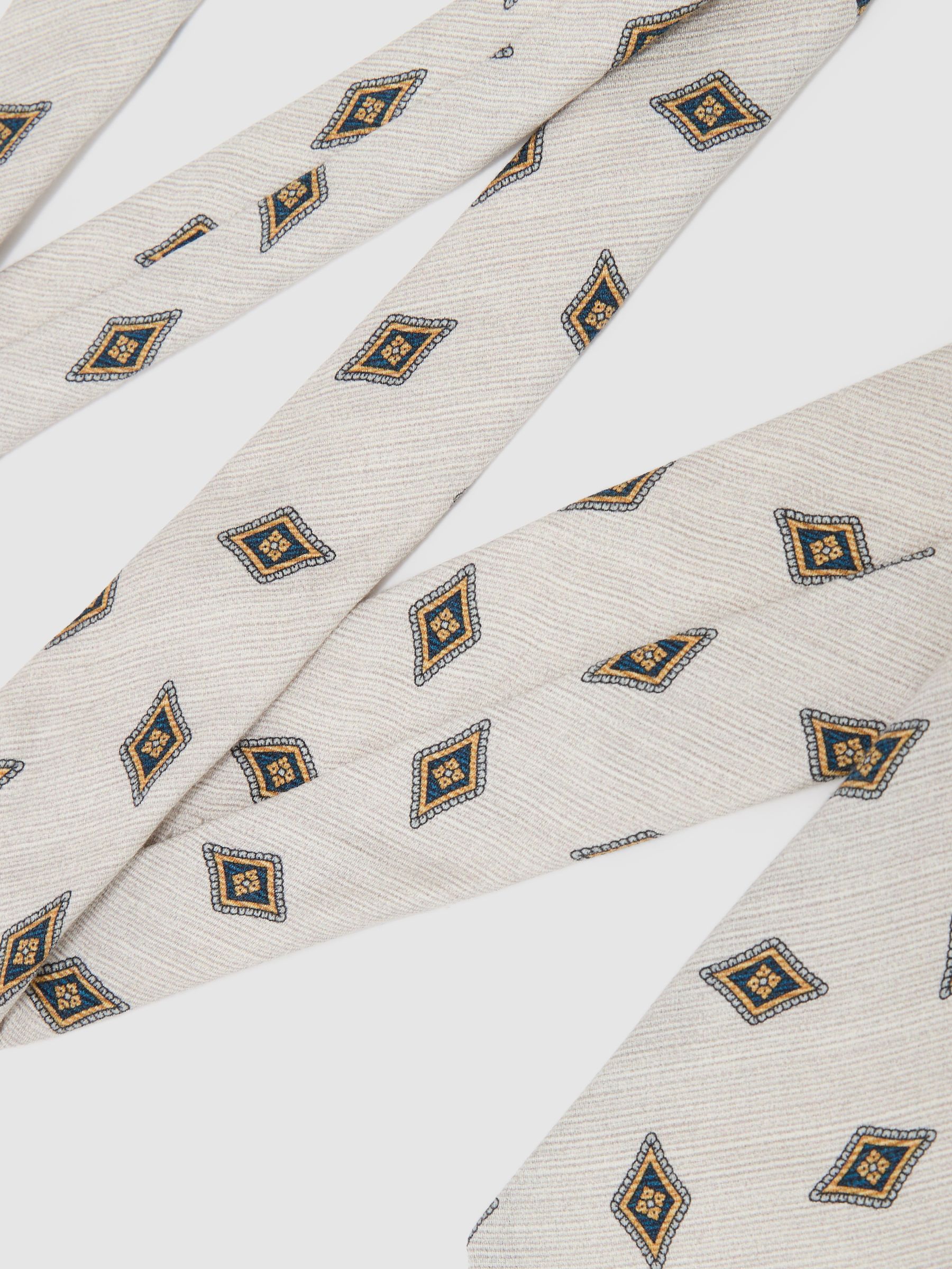 Silk Diamond Medallion-Print Tie in Light Oatmeal Brown - image 1